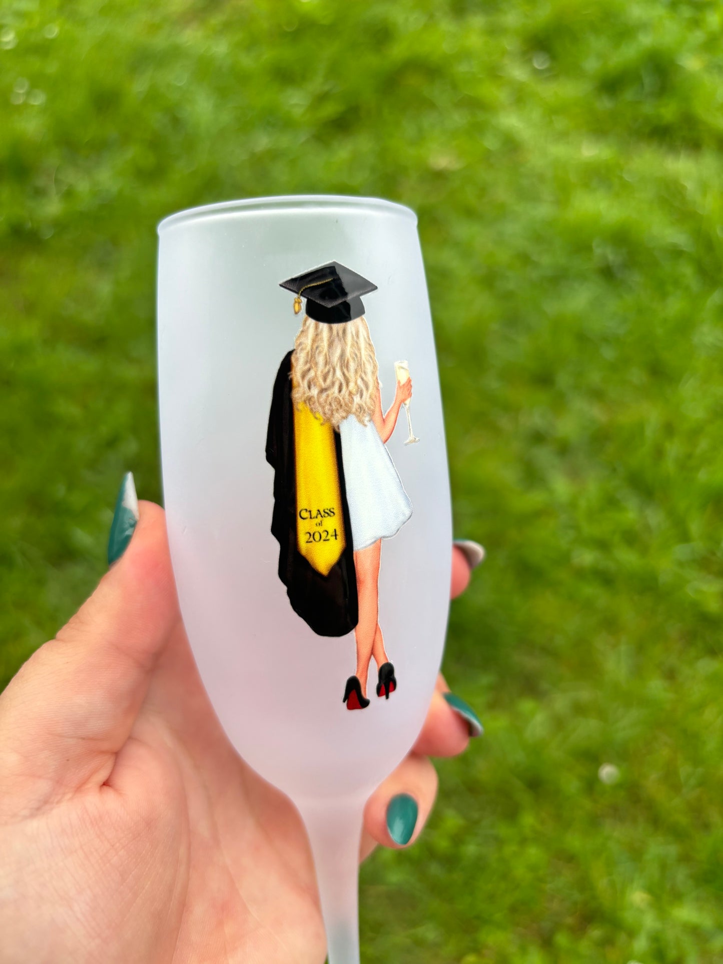 Custom graduation frosted glass champagne flute