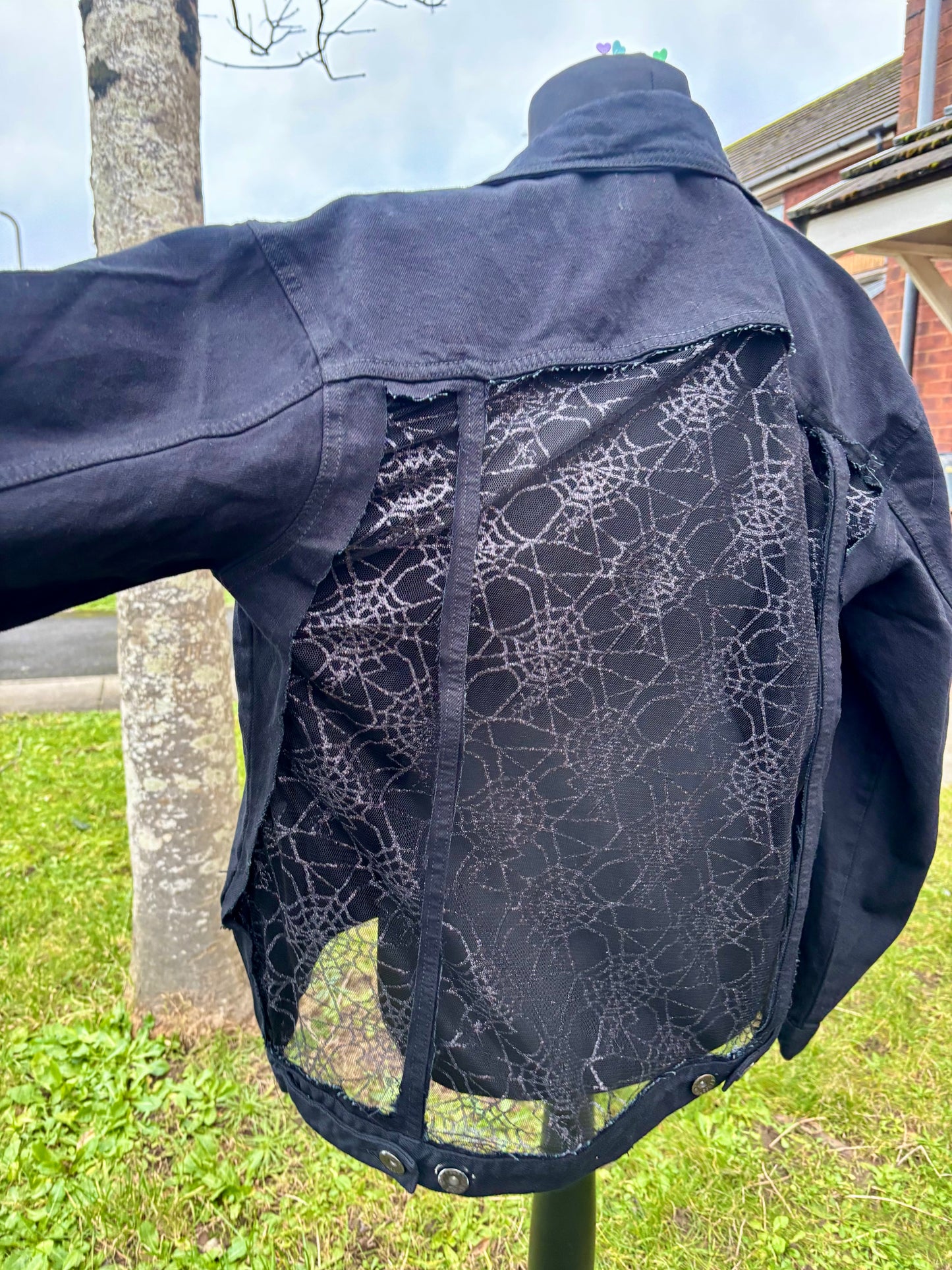 Spider Web Mesh Panel Black Denim Jacket