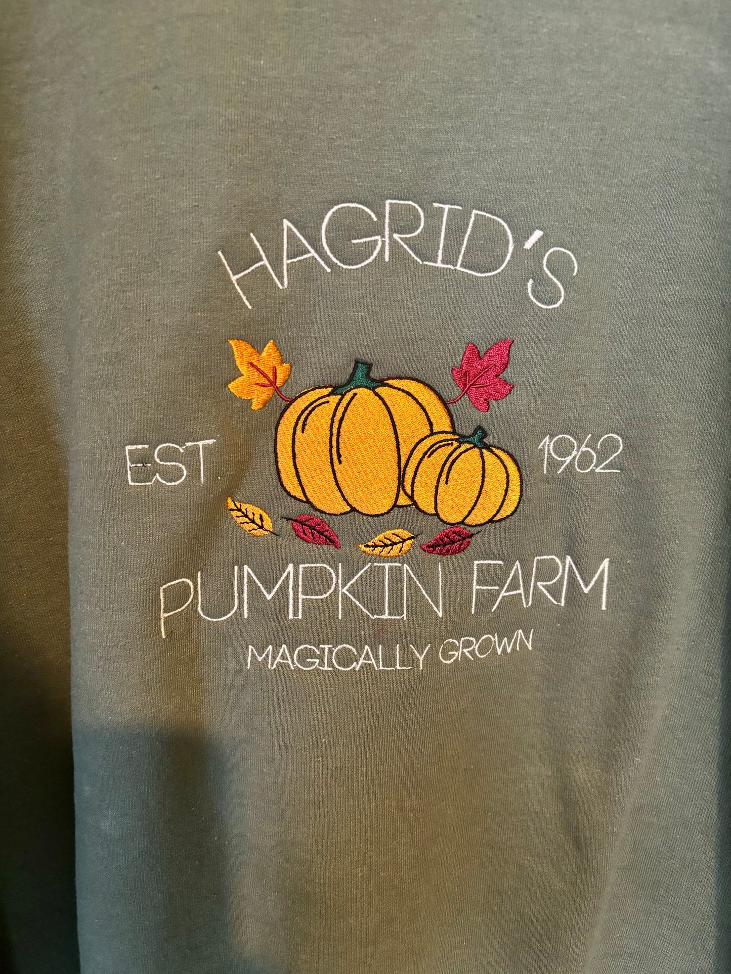 Hagrids Pumpkin Farm Military Green embroidered sweatshirt, hoodie, T-shirt