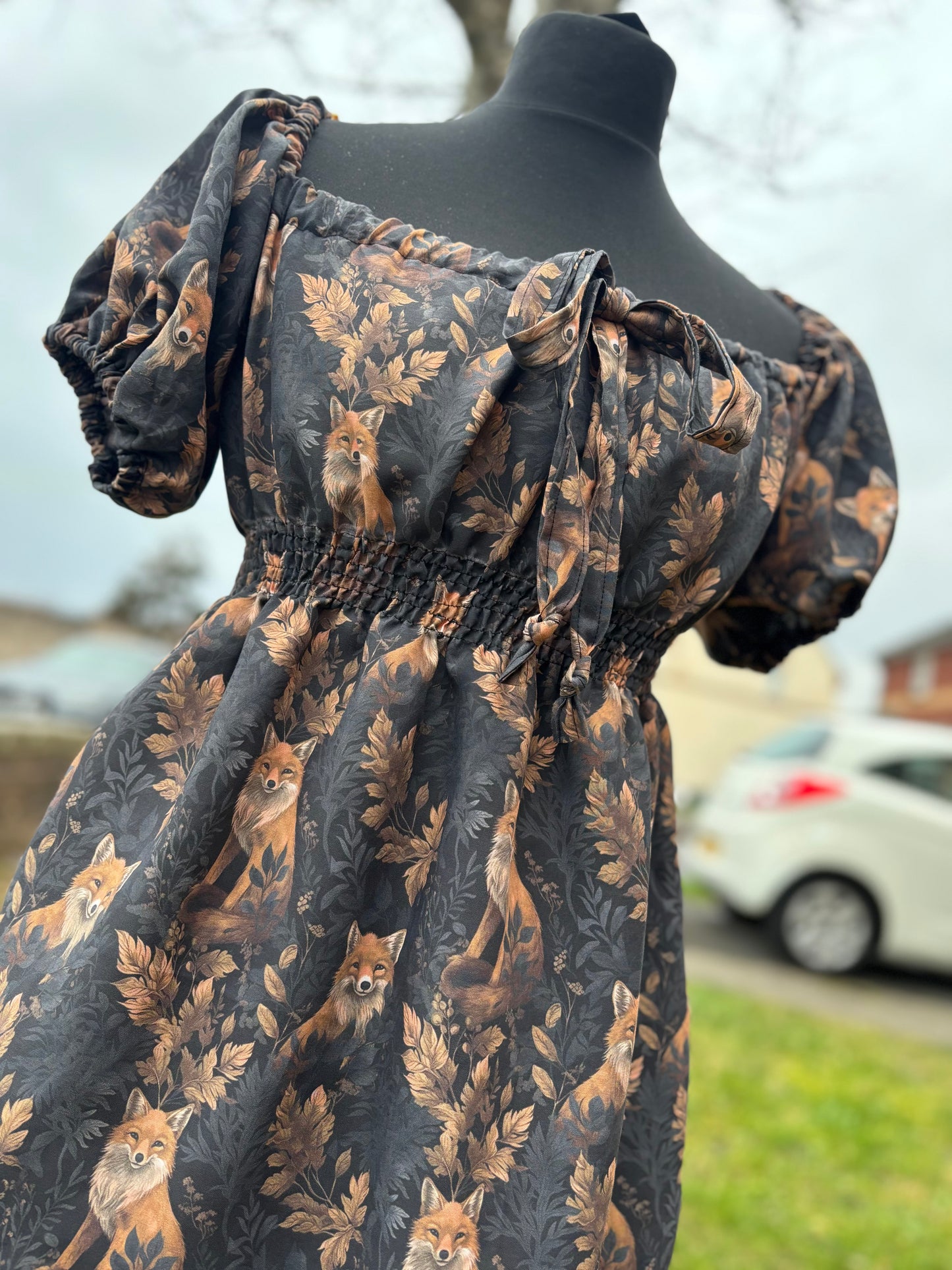 Milkmaid Midi Dress - Foxes fabric