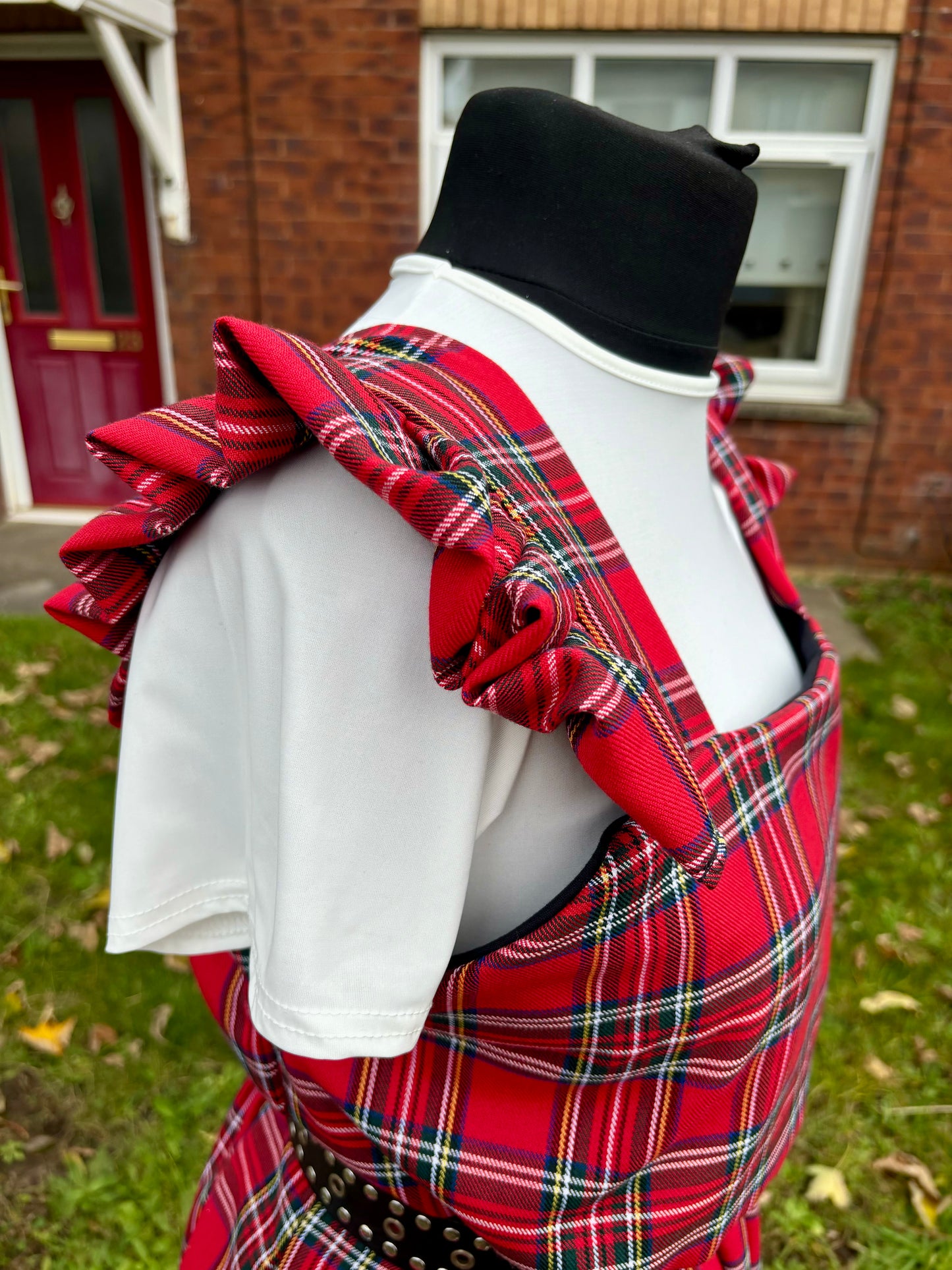 Baby Doll Dress in Red Tartan fabric - ruffle sleeves