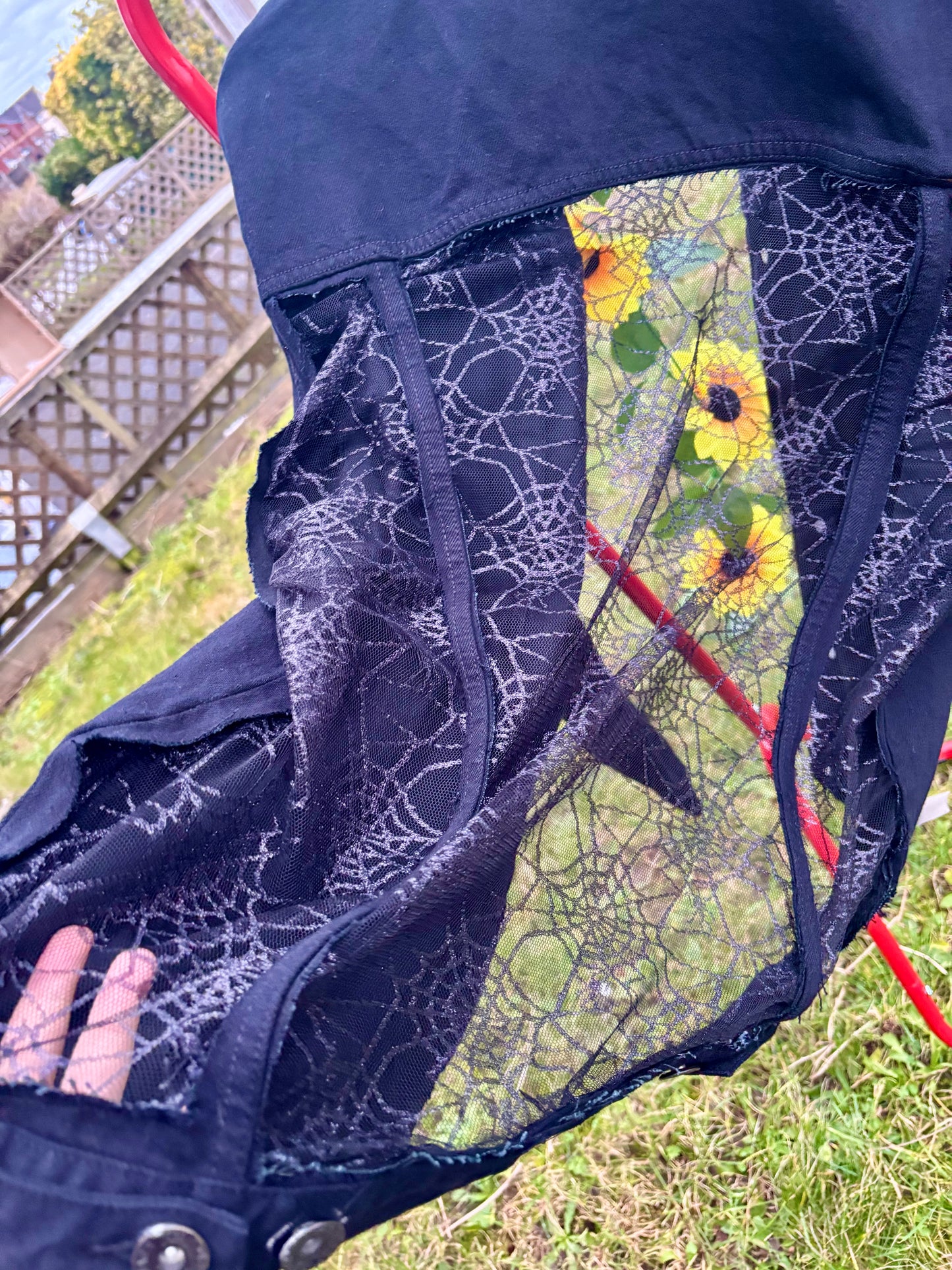 Spider Web Mesh Panel Black Denim Jacket