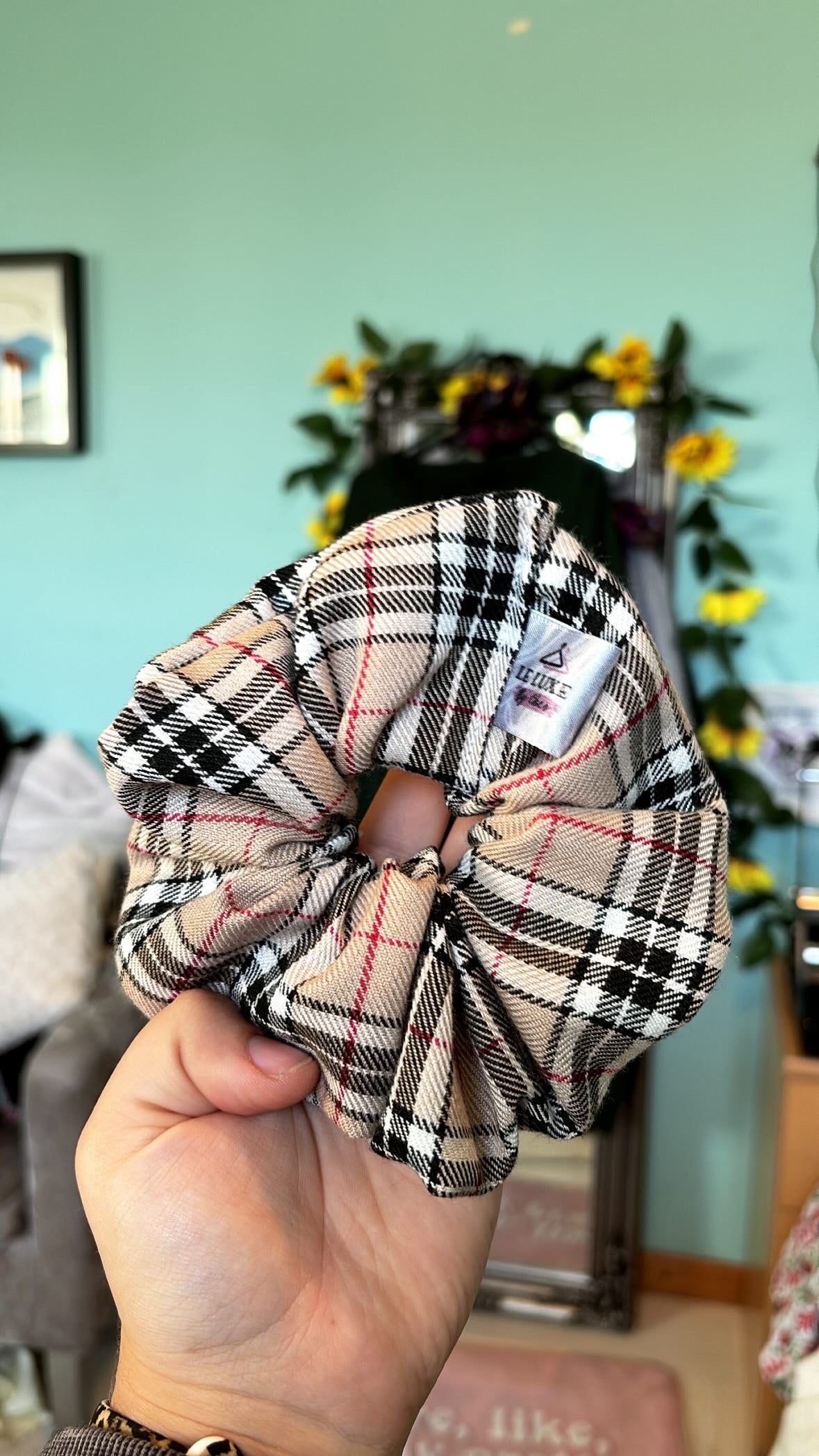 Caramel Tartan polyviscoe (Cotton) scrunchie