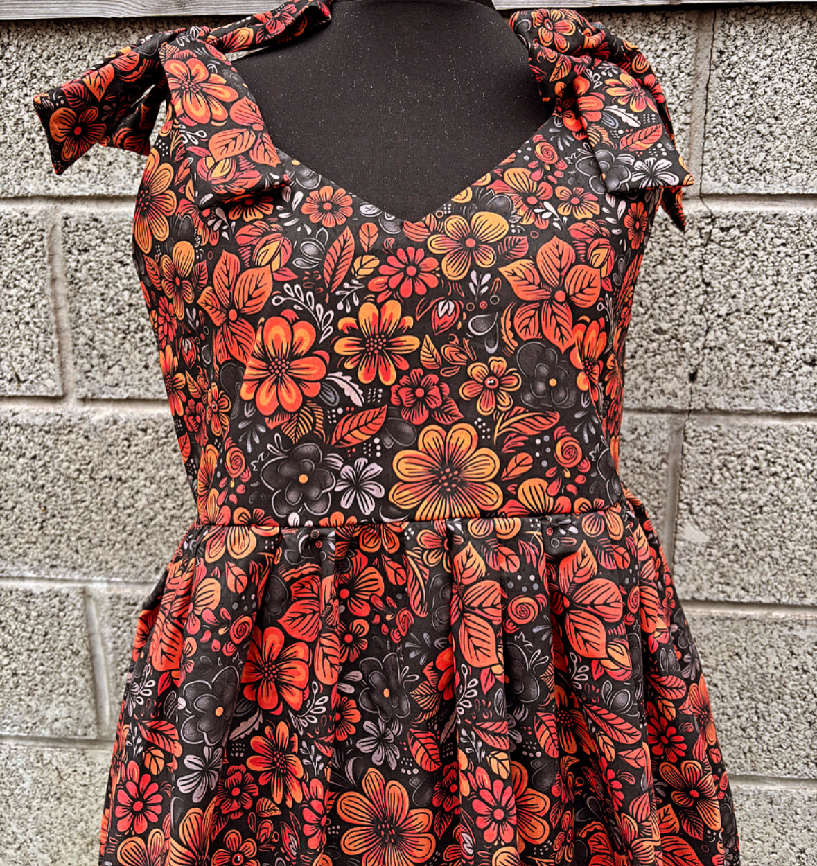V Neck Baby Doll Dress in Autumn Floral fabric