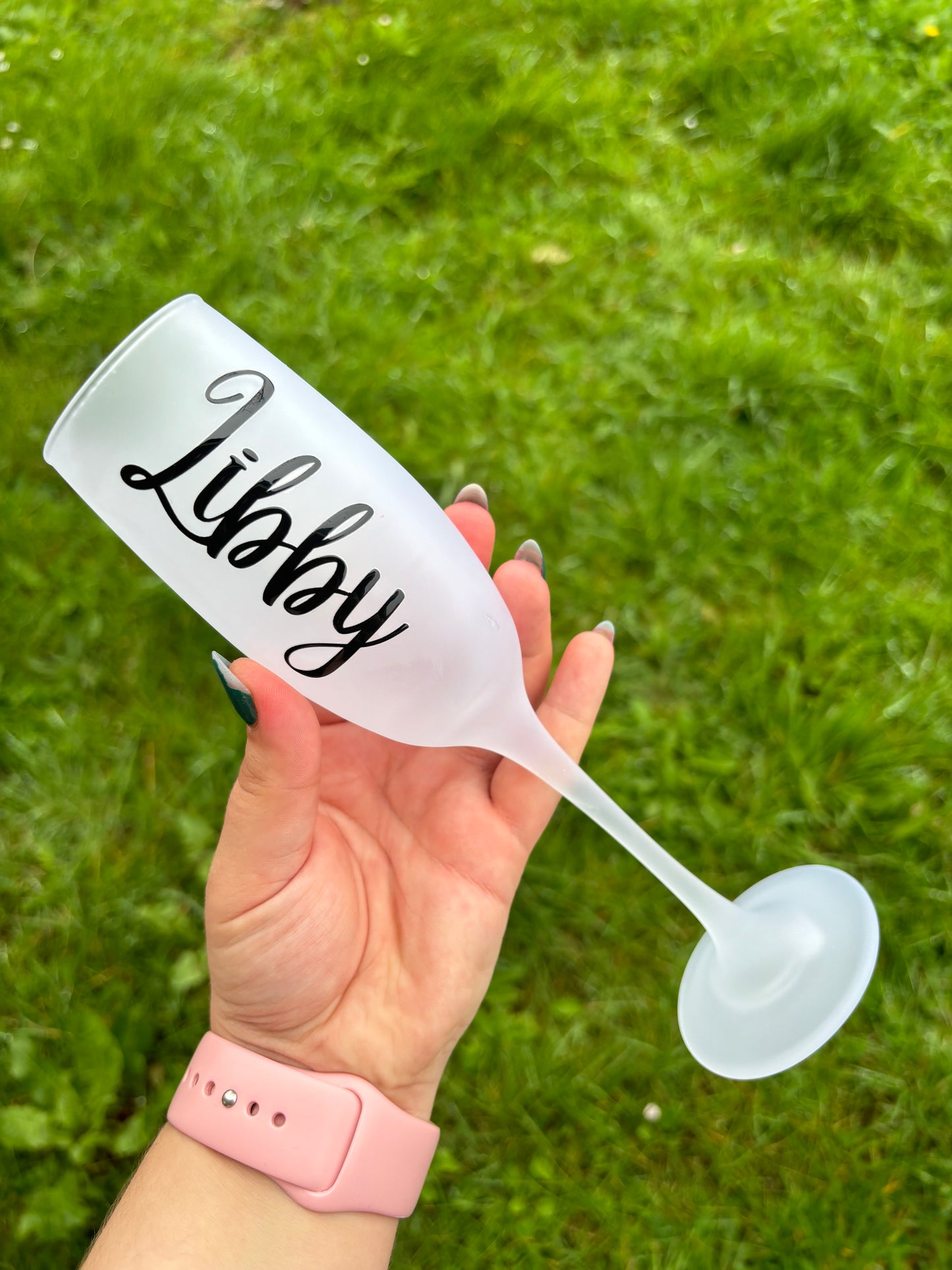 Custom graduation frosted glass champagne flute