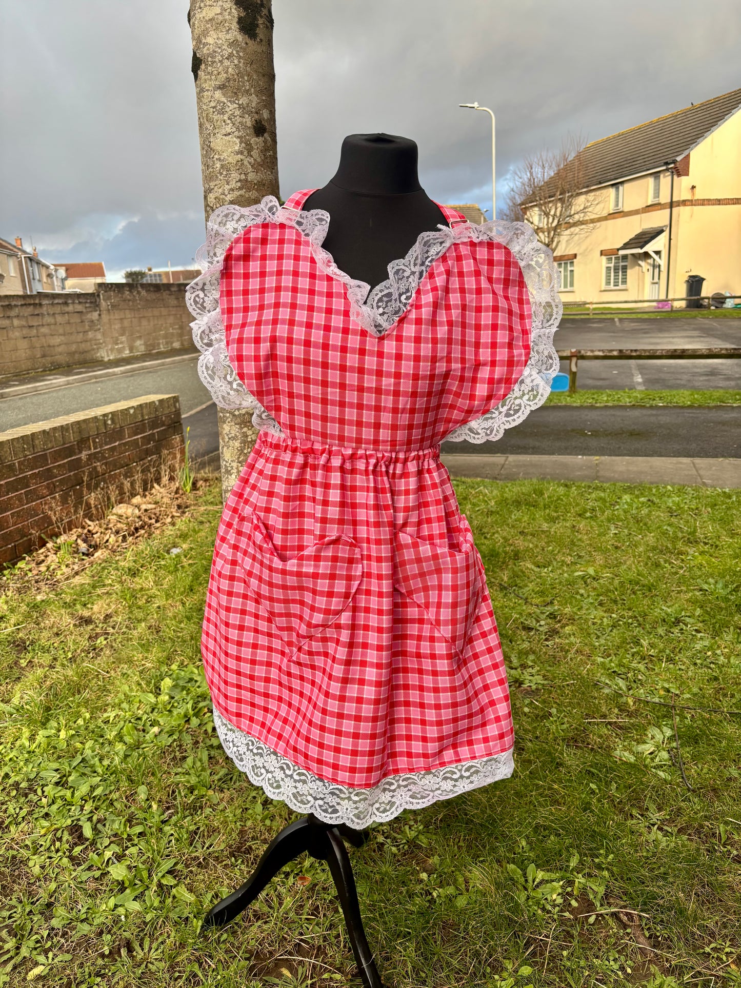 Sweetheart Pini Dress is Pink Check fabric