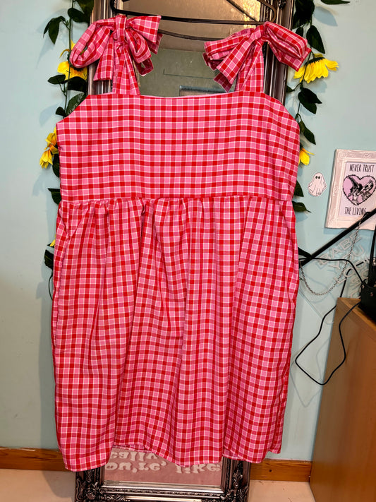 Baby doll dress - Pink & Red Check fabric