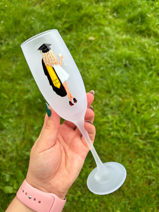 Custom graduation frosted glass champagne flute