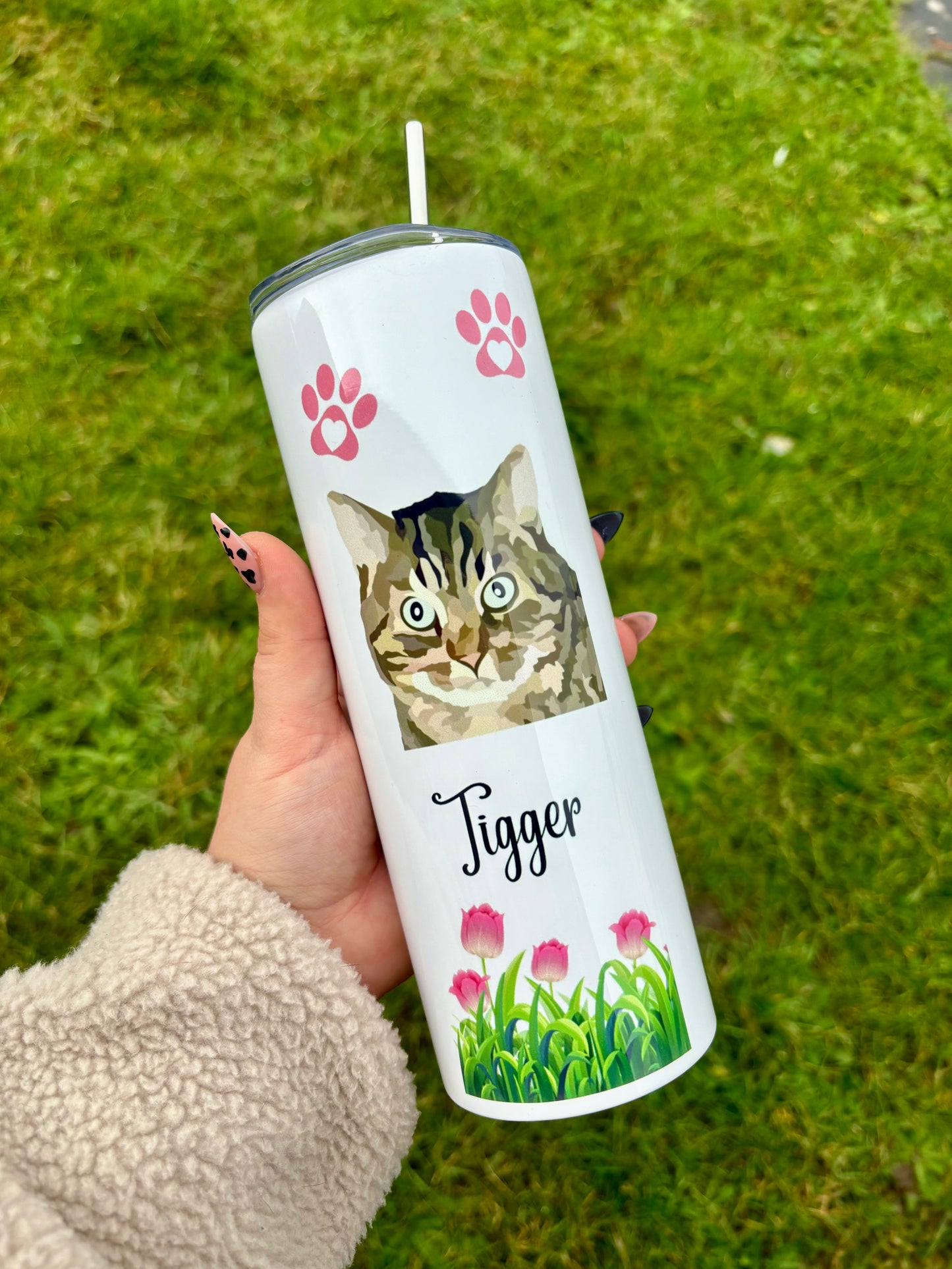 Custom pet portrait illustrated tumbler