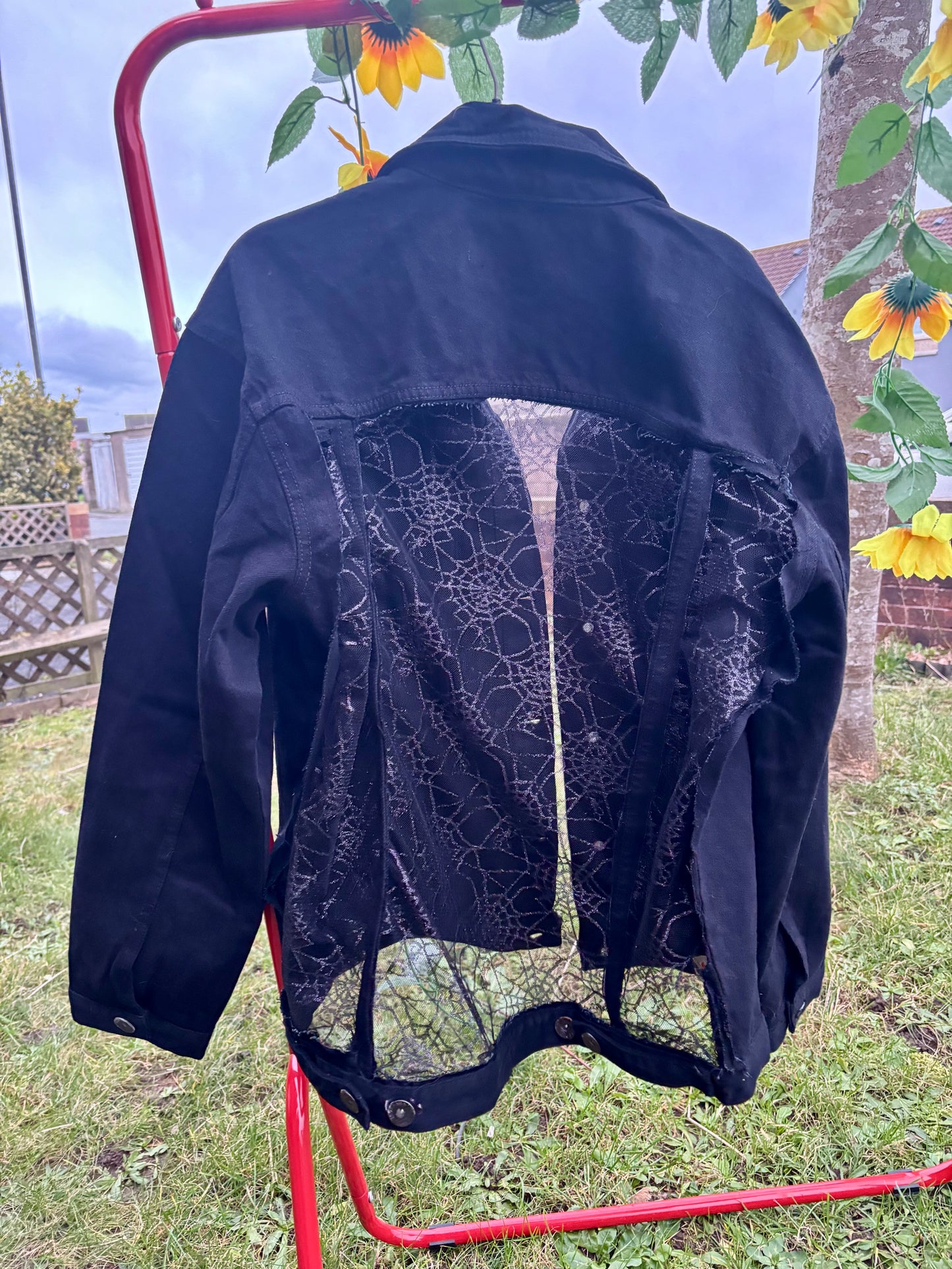 Spider Web Mesh Panel Black Denim Jacket