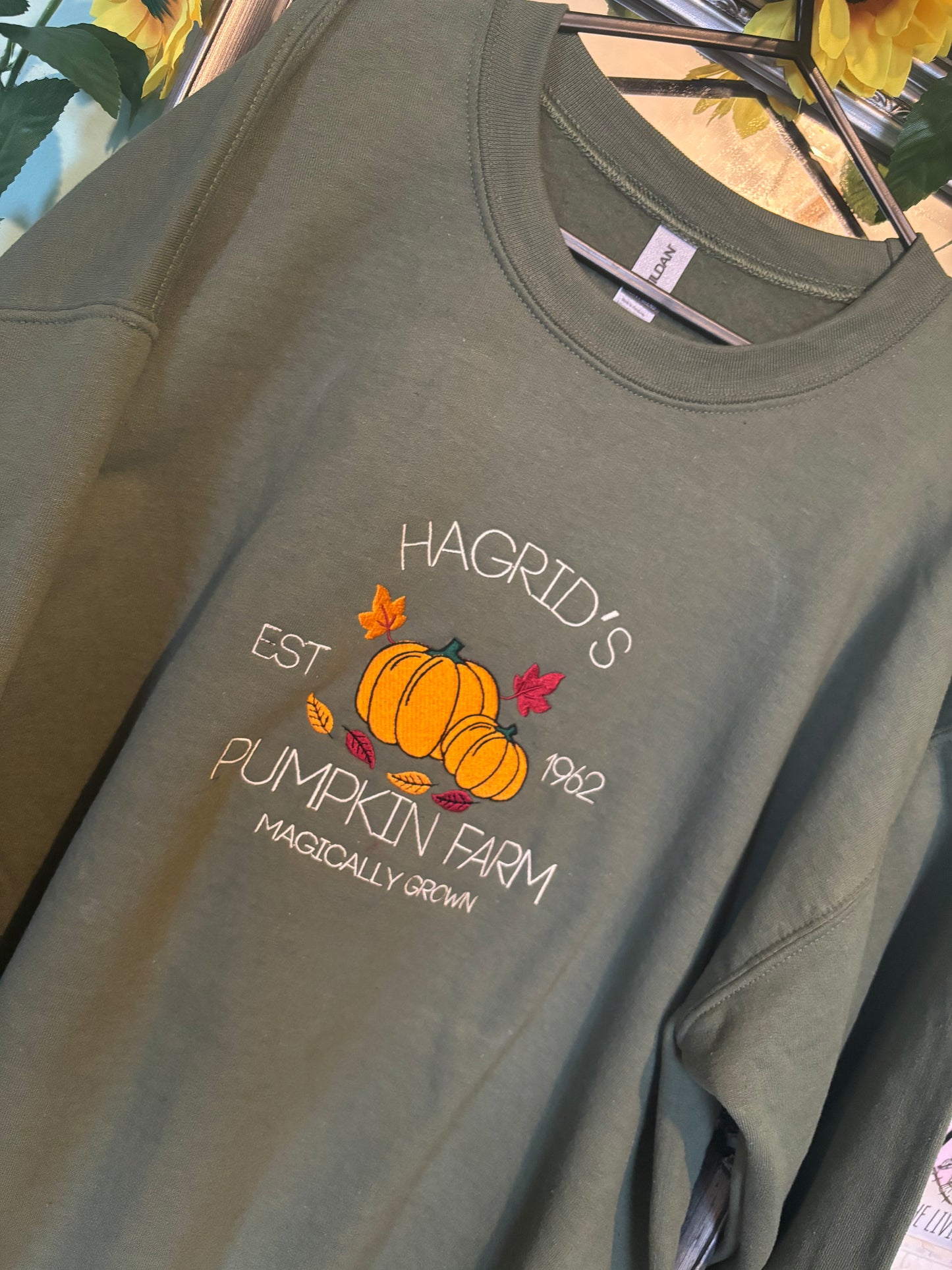 Hagrids Pumpkin Farm Military Green embroidered sweatshirt, hoodie, T-shirt