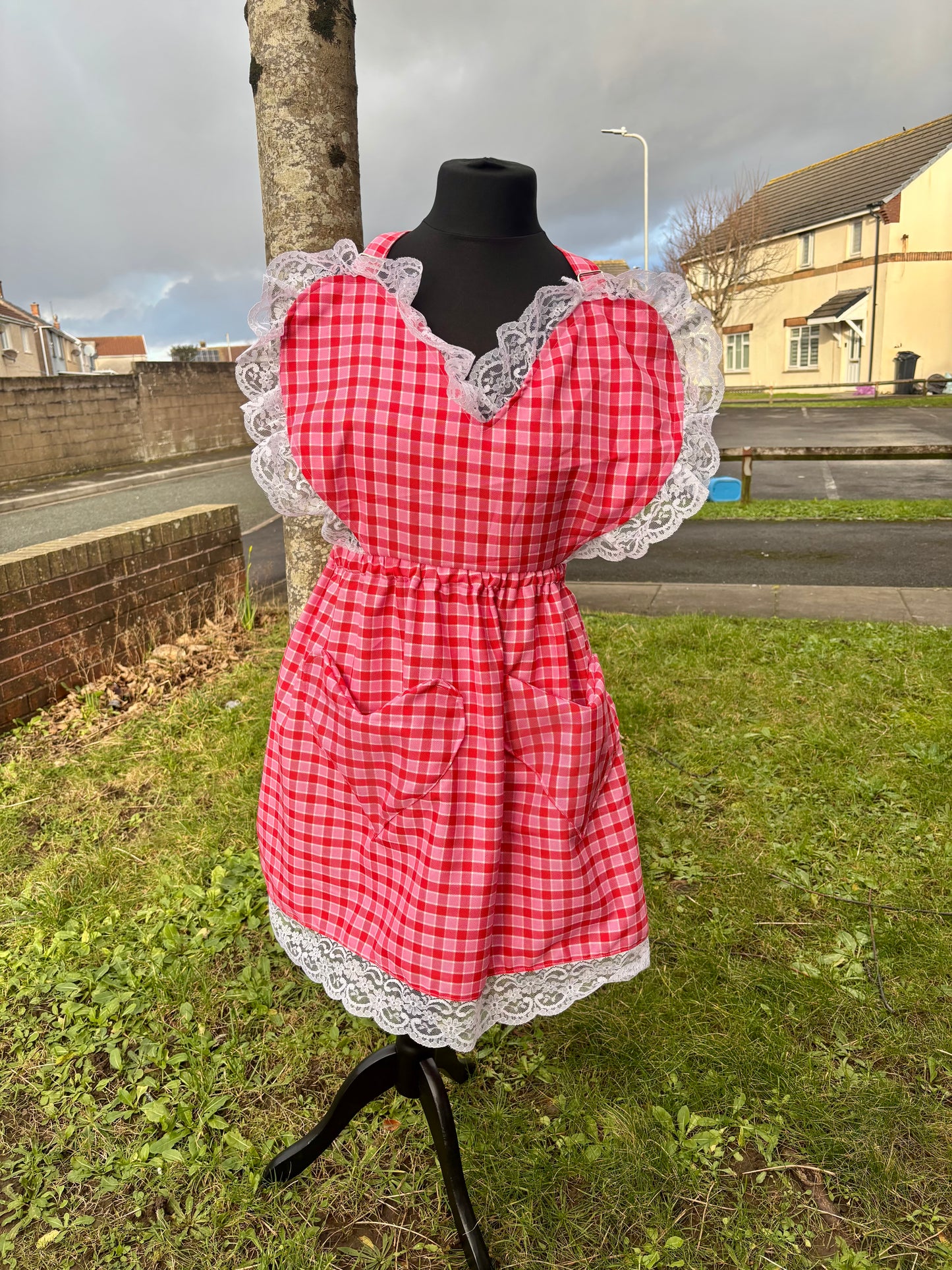 Sweetheart Pini Dress is Pink Check fabric