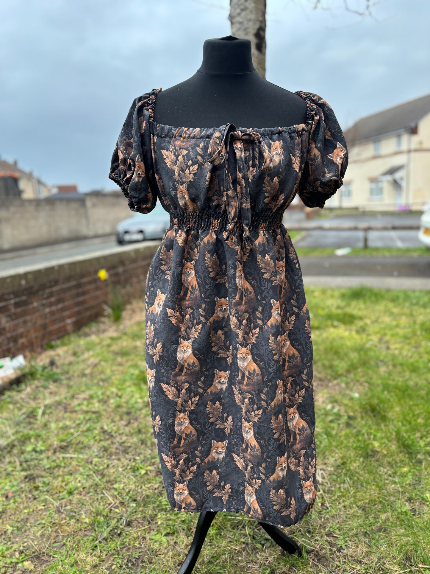 Milkmaid Midi Dress - Foxes fabric