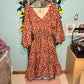 V Neck Shirred Waistline Midi Dress - Rusted Hearts Cotton fabric