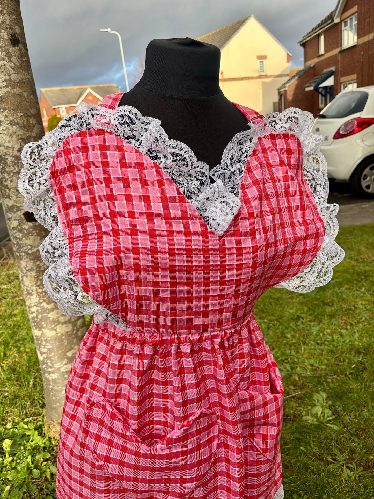 Sweetheart Pini Dress is Pink Check fabric