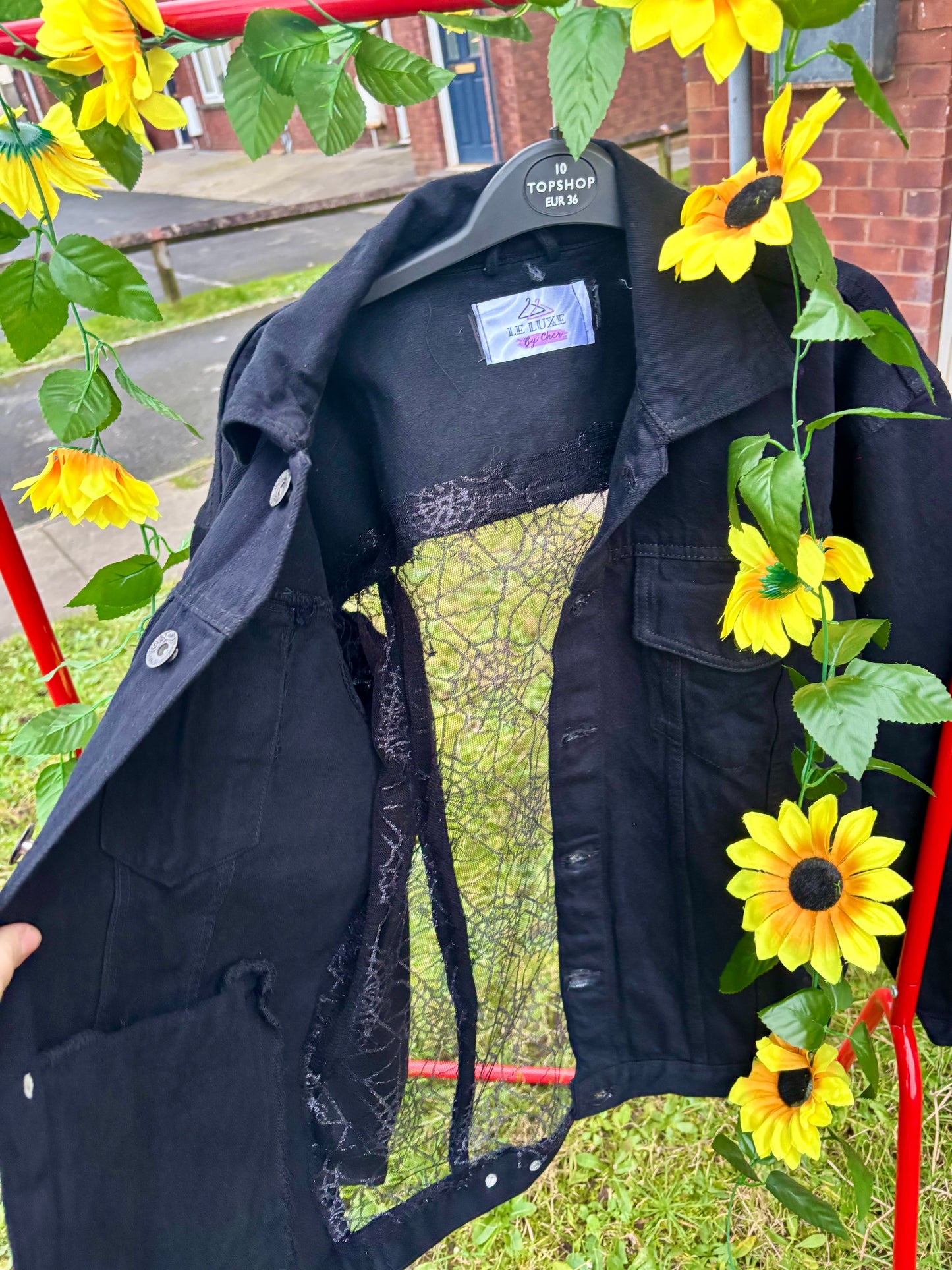 Spider Web Mesh Panel Black Denim Jacket