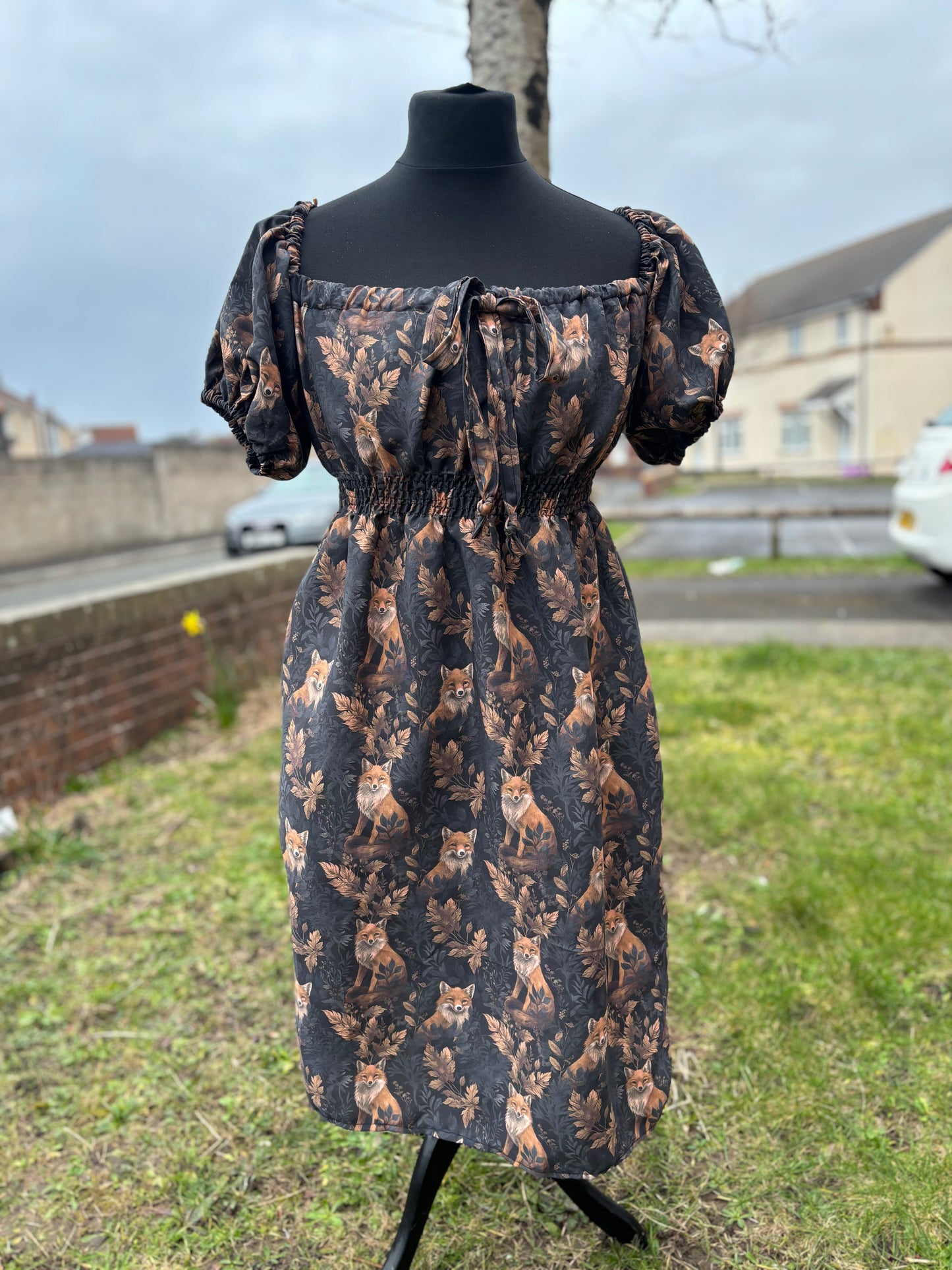 Milkmaid Midi Dress - Foxes fabric