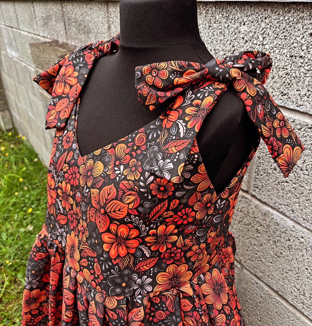 V Neck Baby Doll Dress in Autumn Floral fabric