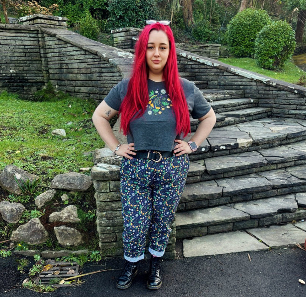 DISCOUNTED Three piece set Serpent Moon tapered leg trousers, cropped top and scrunchie