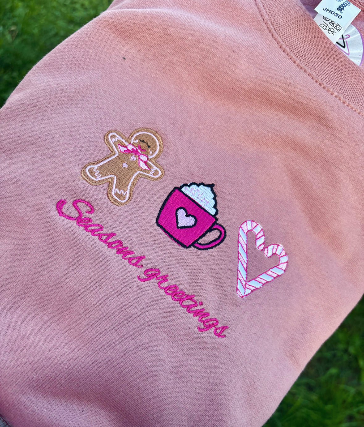 Pink Christmas Embroidered T-shirt, Sweatshirt or Hoodie. Dusky Pink