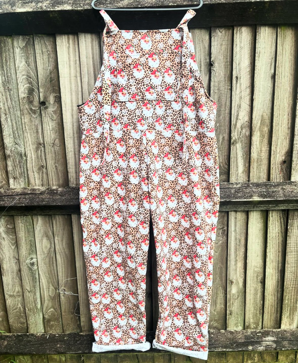 Dungarees - Leopard Print Santa fabric