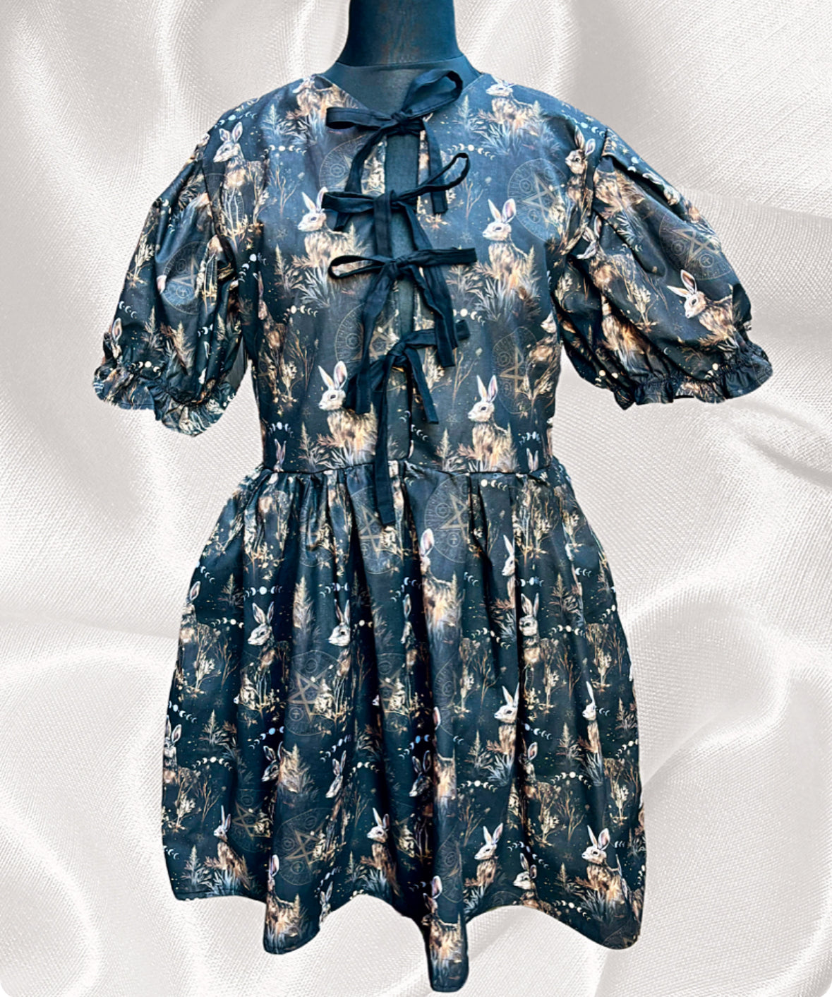Libby Dress Split Bodice in Mystic Rabbits fabric