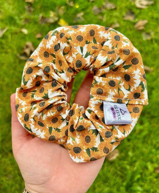 Sunflower scrunchie - 100% cotton fabric or duchess silk