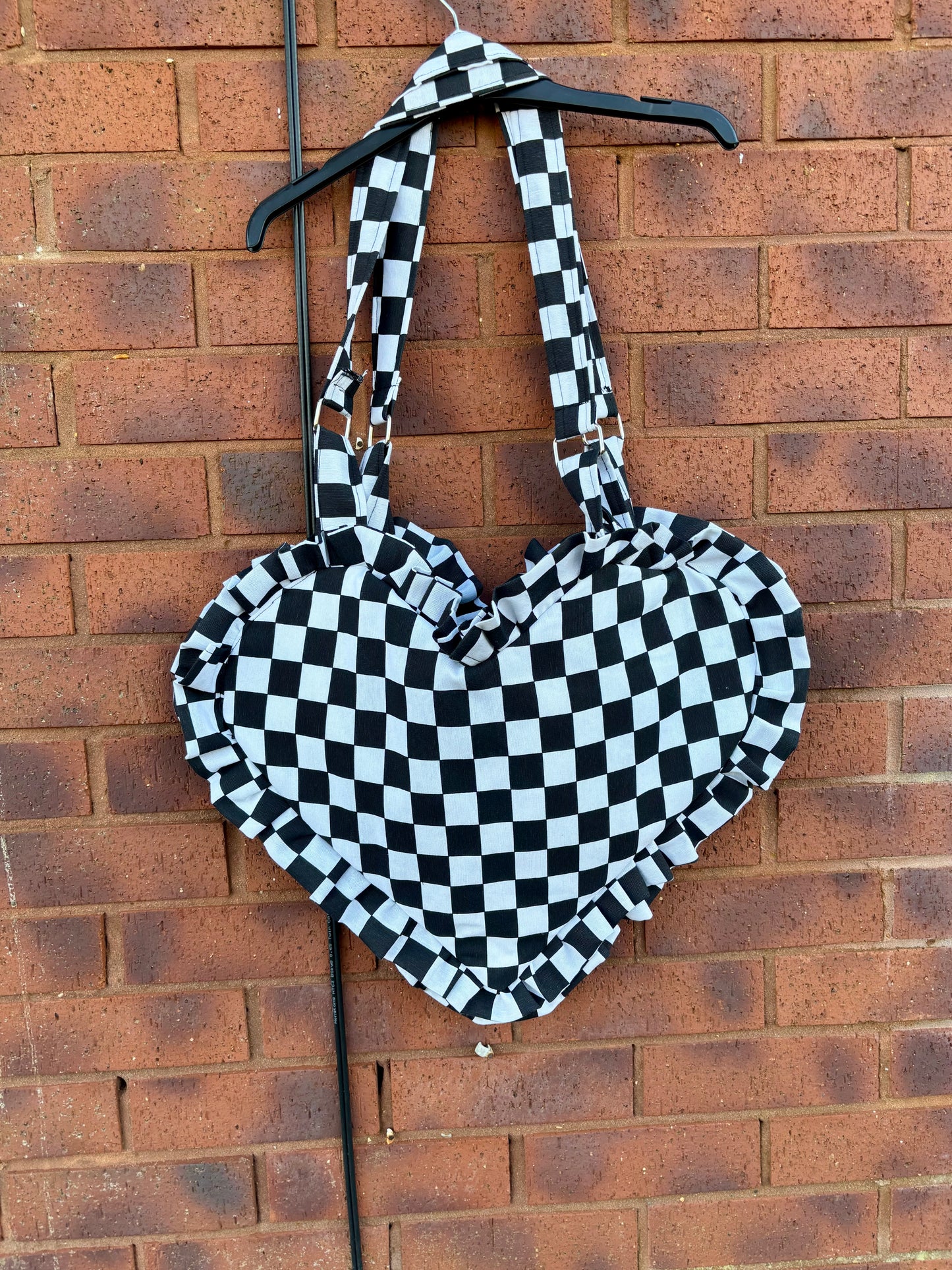Large checkerboard heart tote bag