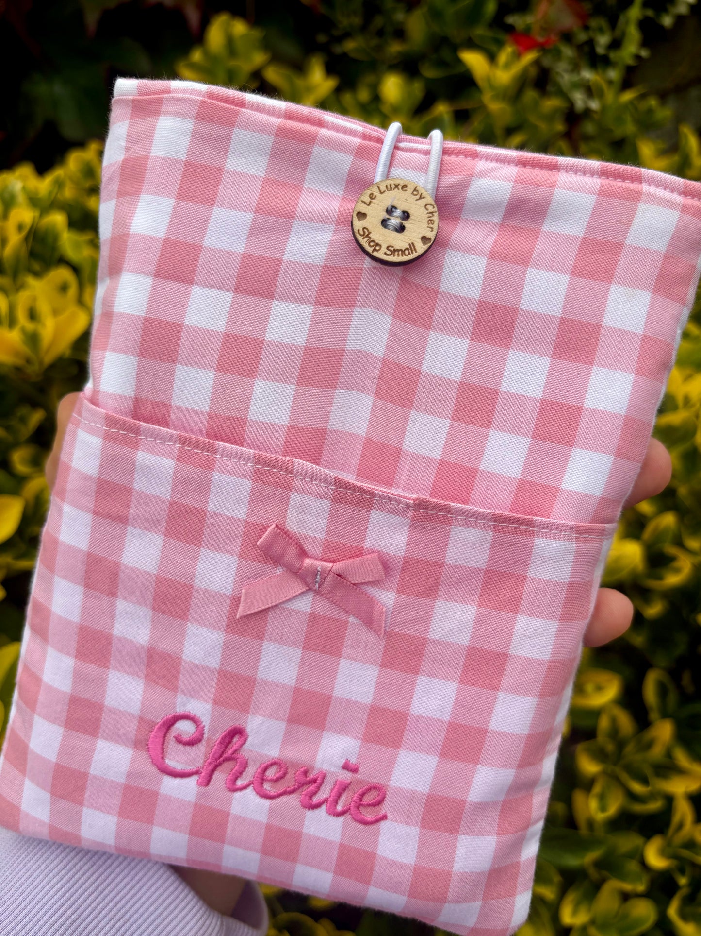 Embroidered Gingham book/tablet/kindle sleeve