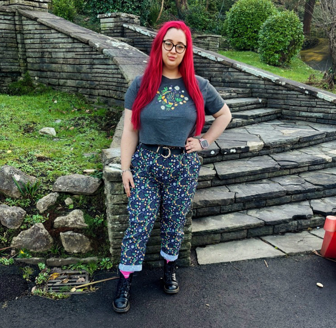 DISCOUNTED Three piece set Serpent Moon tapered leg trousers, cropped top and scrunchie