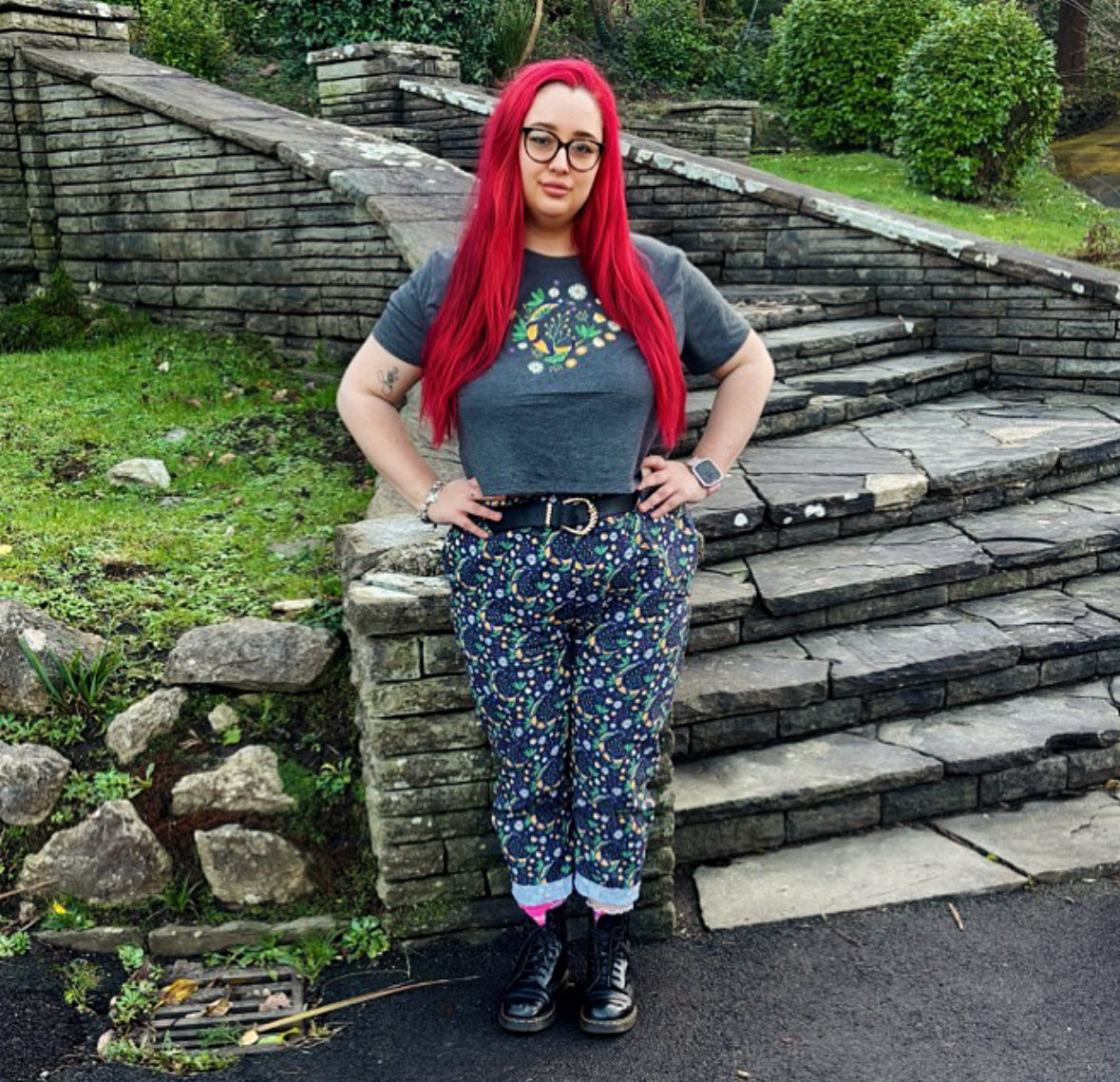 DISCOUNTED Three piece set Serpent Moon tapered leg trousers, cropped top and scrunchie