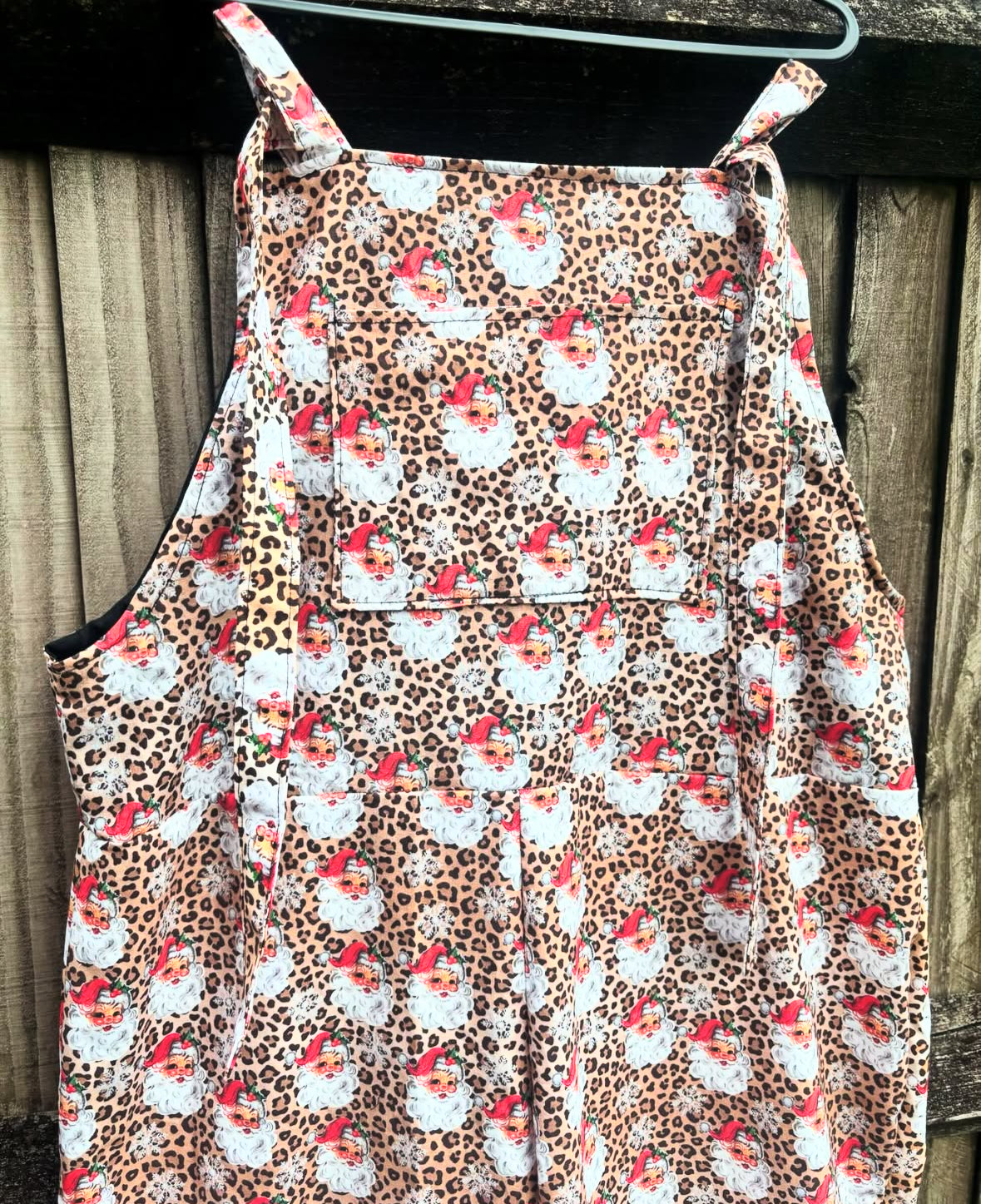 Dungarees - Leopard Print Santa fabric