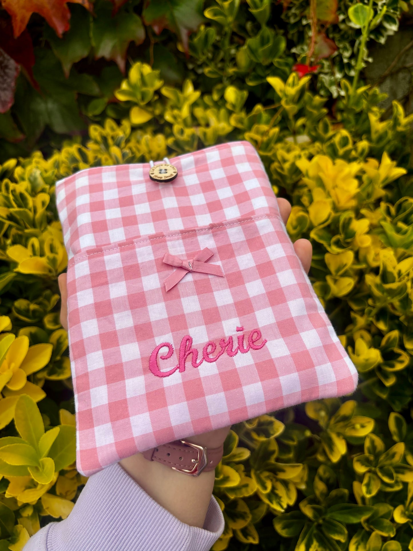Embroidered Gingham book/tablet/kindle sleeve