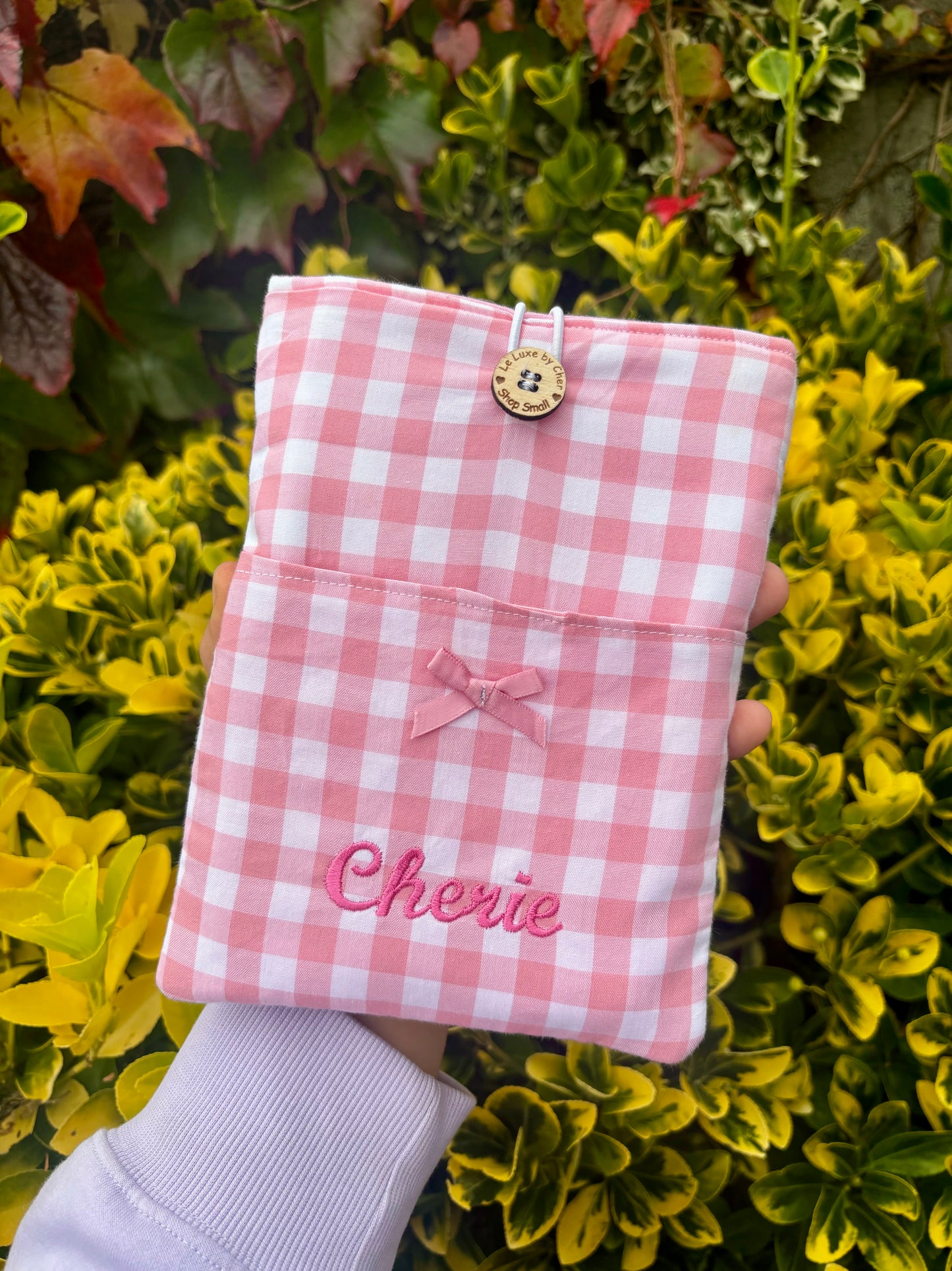 Embroidered Gingham book/tablet/kindle sleeve