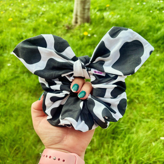 Cow print bow scrunchie