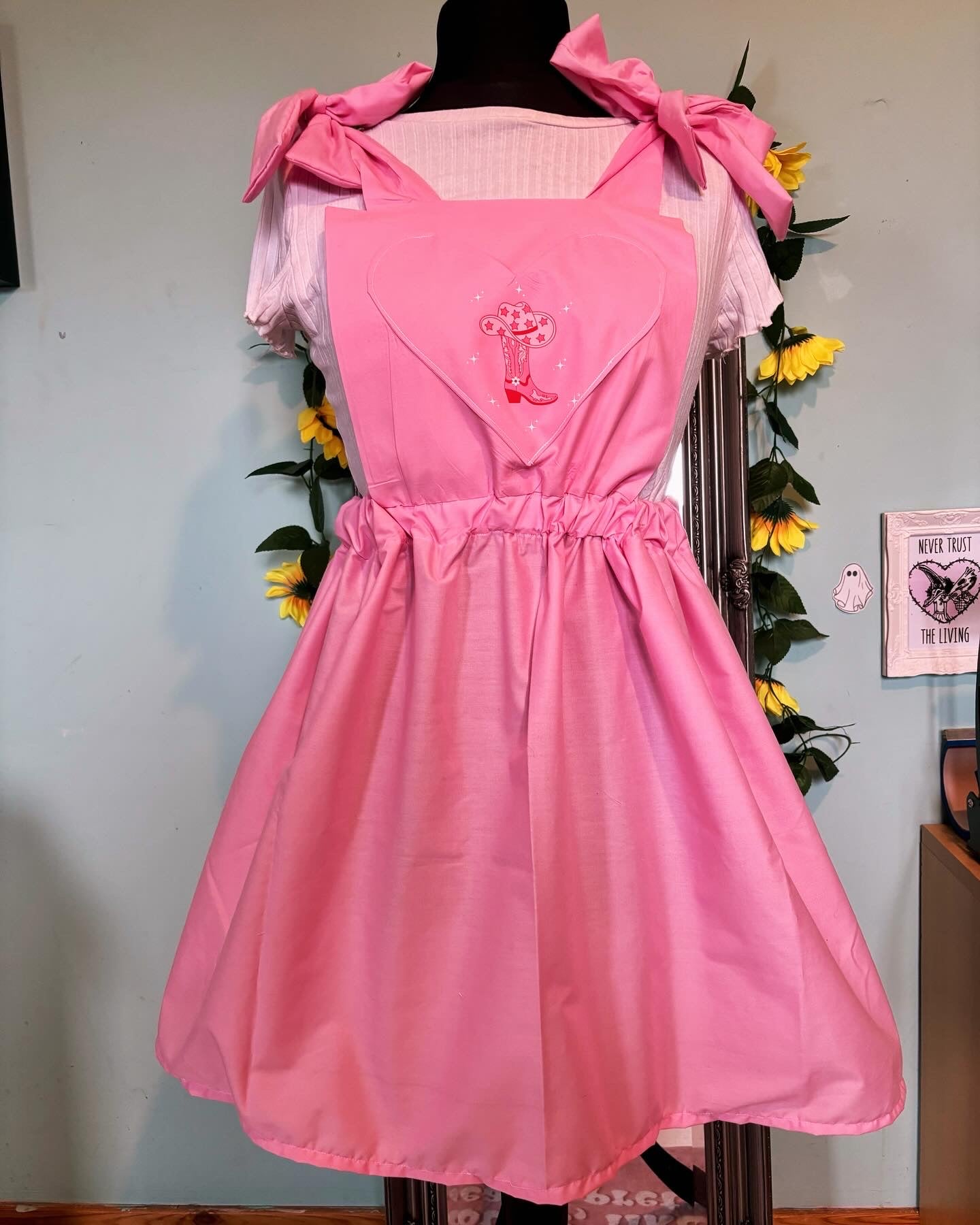 Baby Pink Cow Gal Pinafore Dress