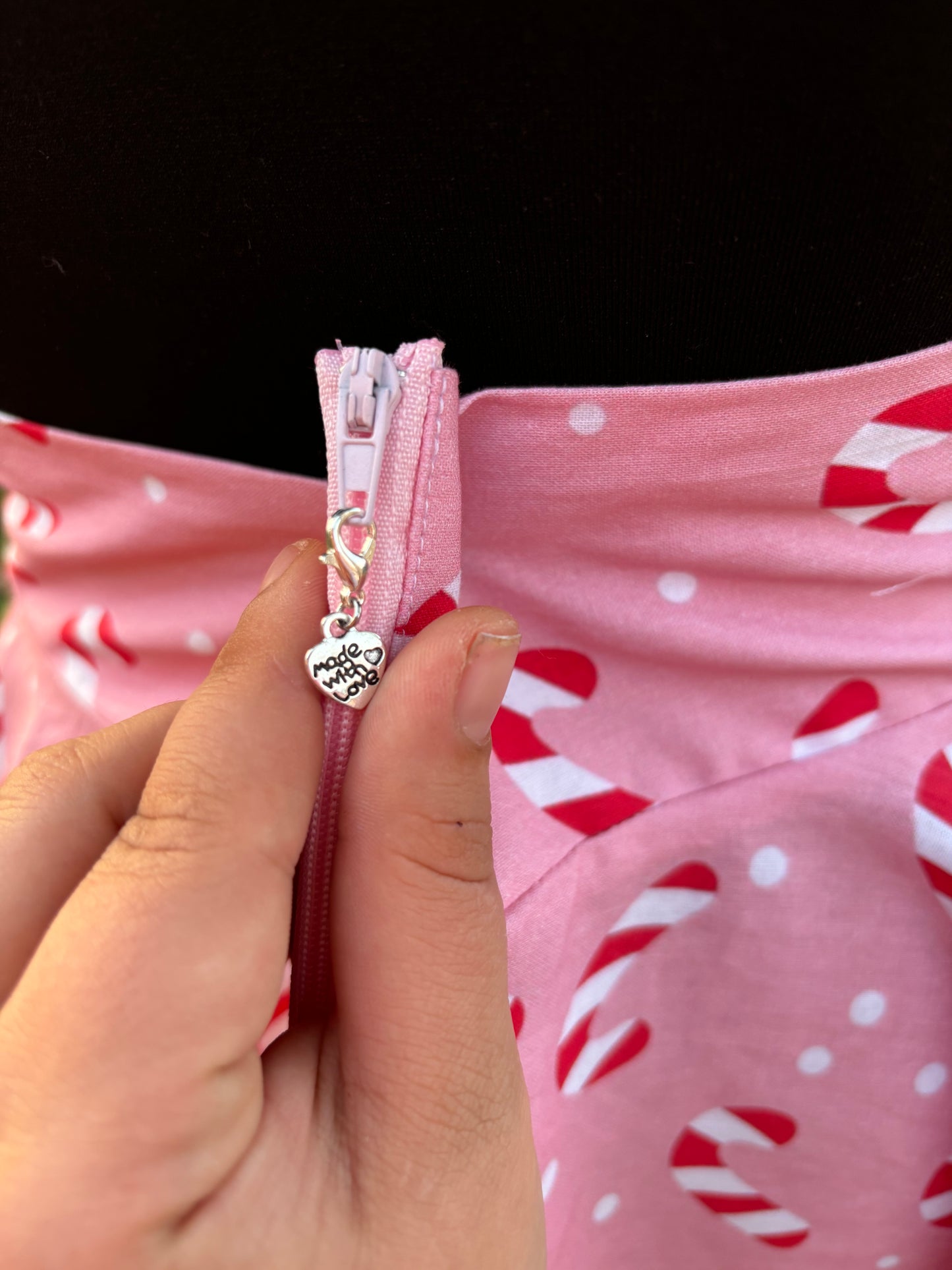Skater Skirt/Full Circle Skirt Pink Candy Canes fabric
