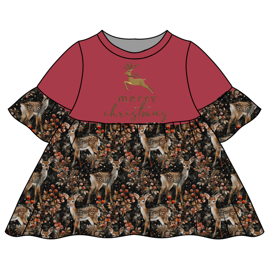 Festive Deer Smock Dress