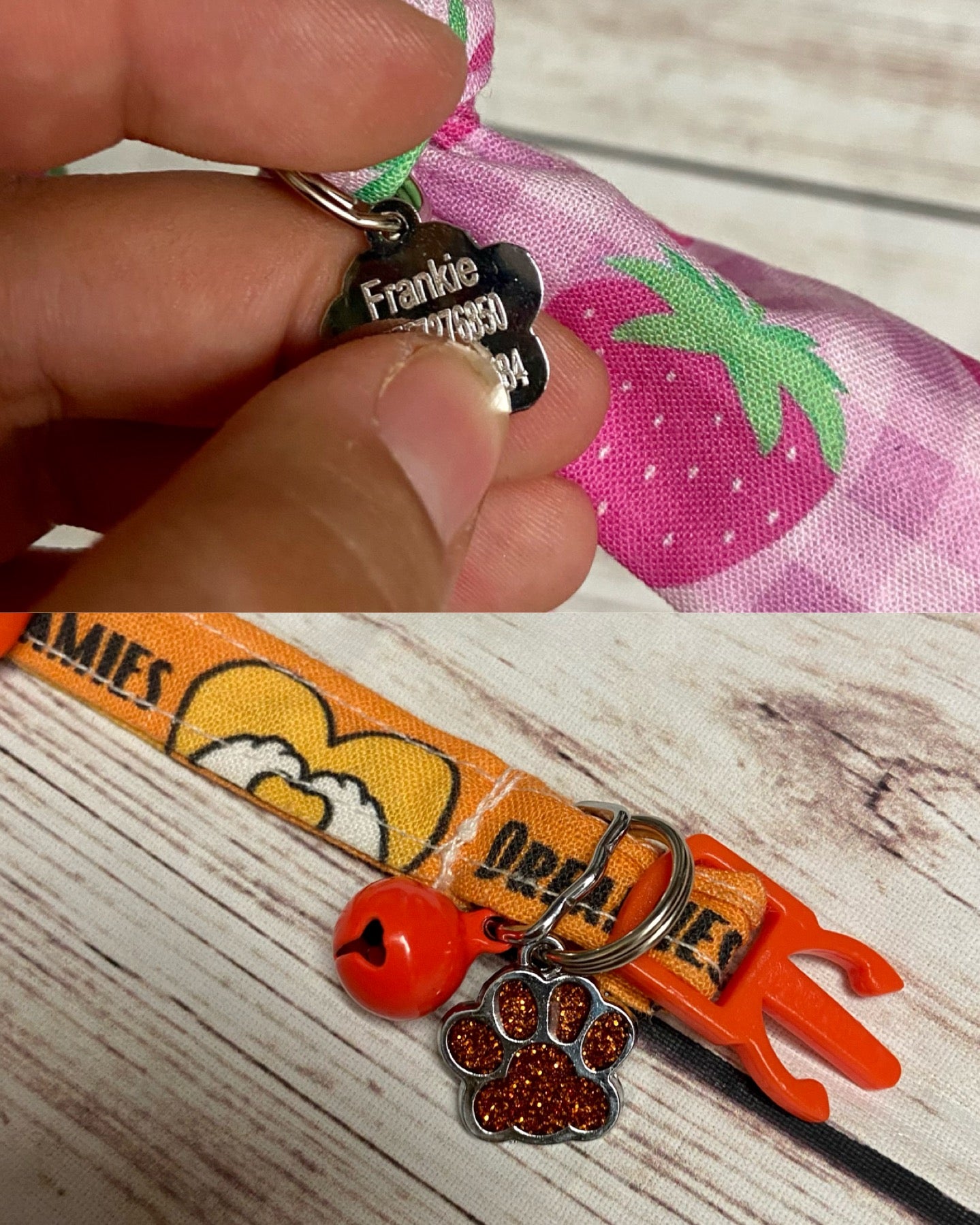 Cat Bandana, collar and name tag - Dreamies Addict fabric