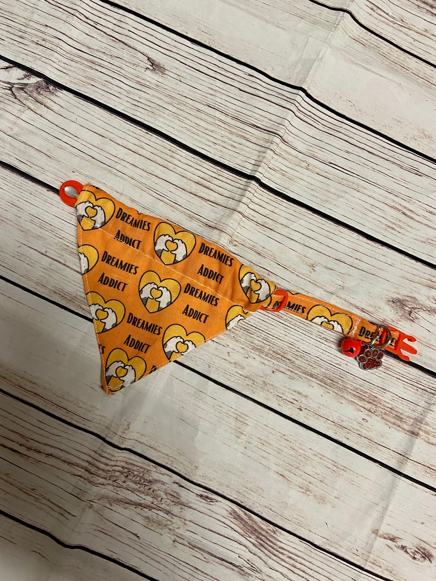 Cat Bandana, collar and name tag - Dreamies Addict fabric