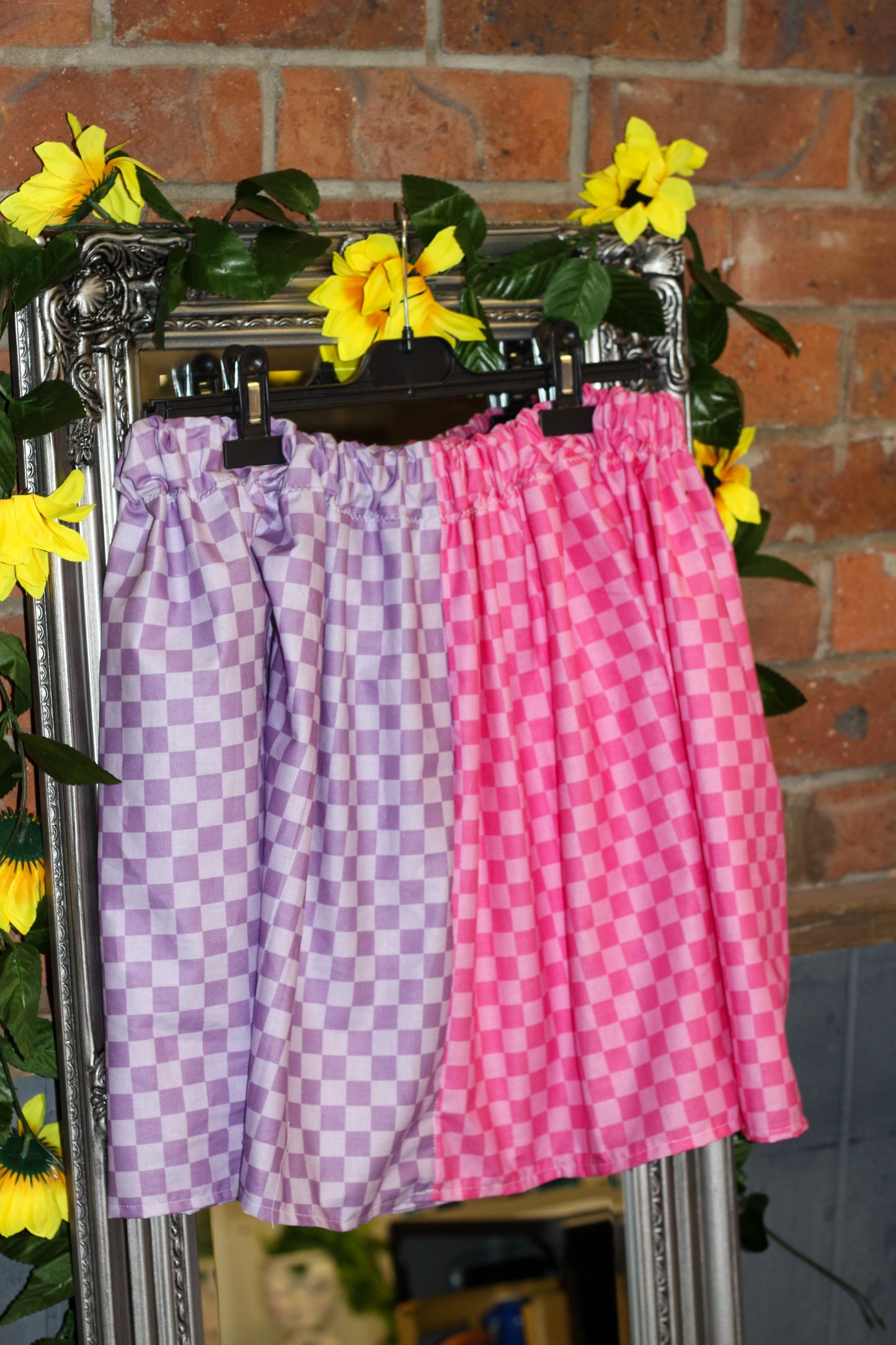 Pink and Purple Split Checkerboard Skirt
