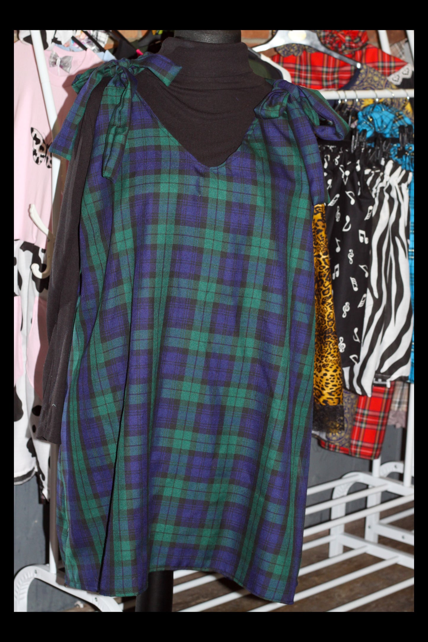 Frankie Slip Dress - Green and Navy Tartan fabric
