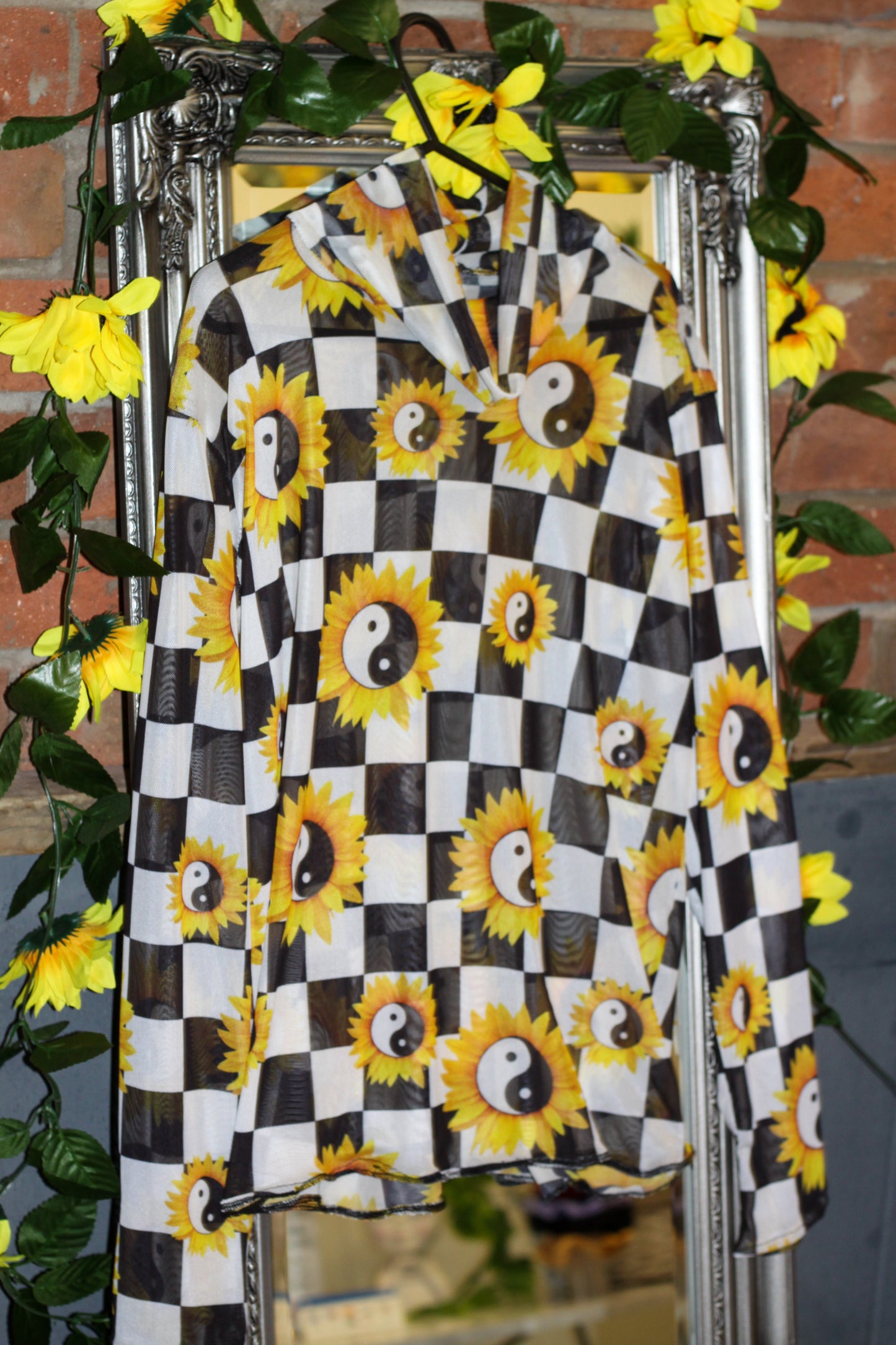 Mesh Turtleneck - Ying Yang Sunflower Checkerboard fabric