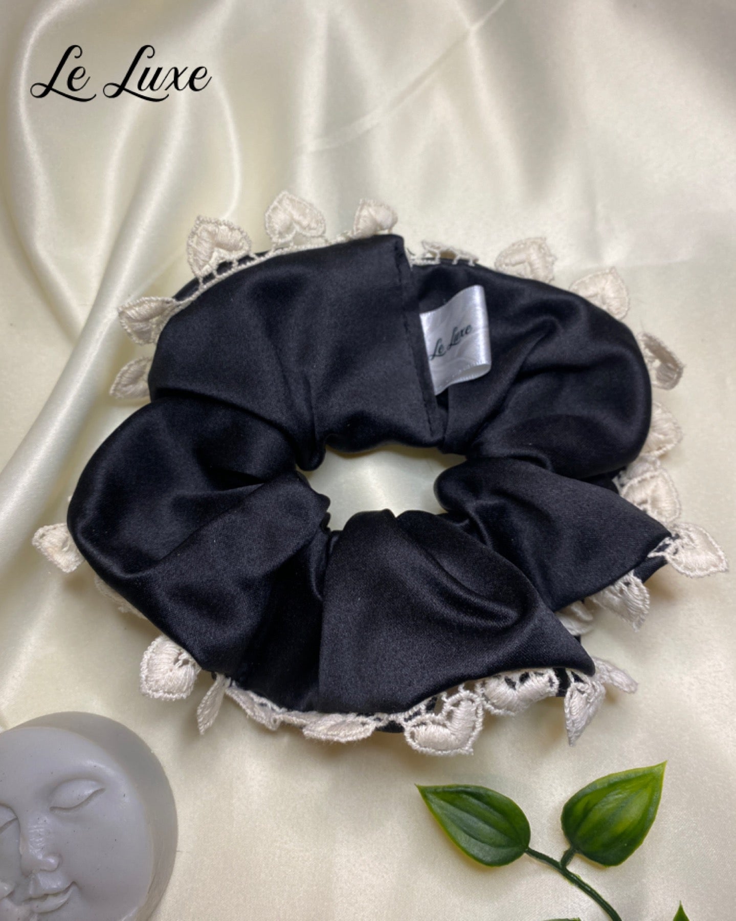 Black Heart luxury duchess silk scrunchie