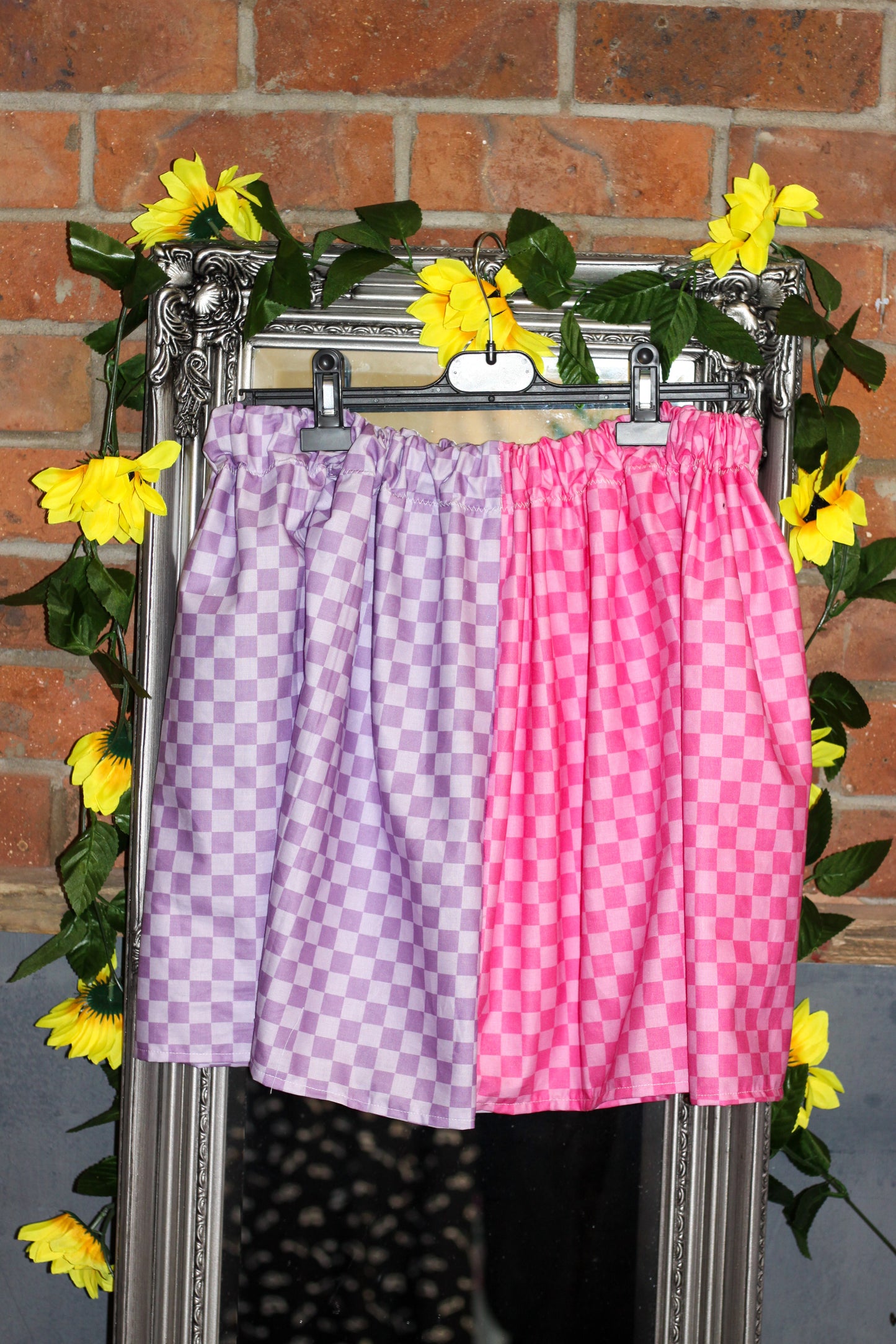 Pink and Purple Split Checkerboard Skirt