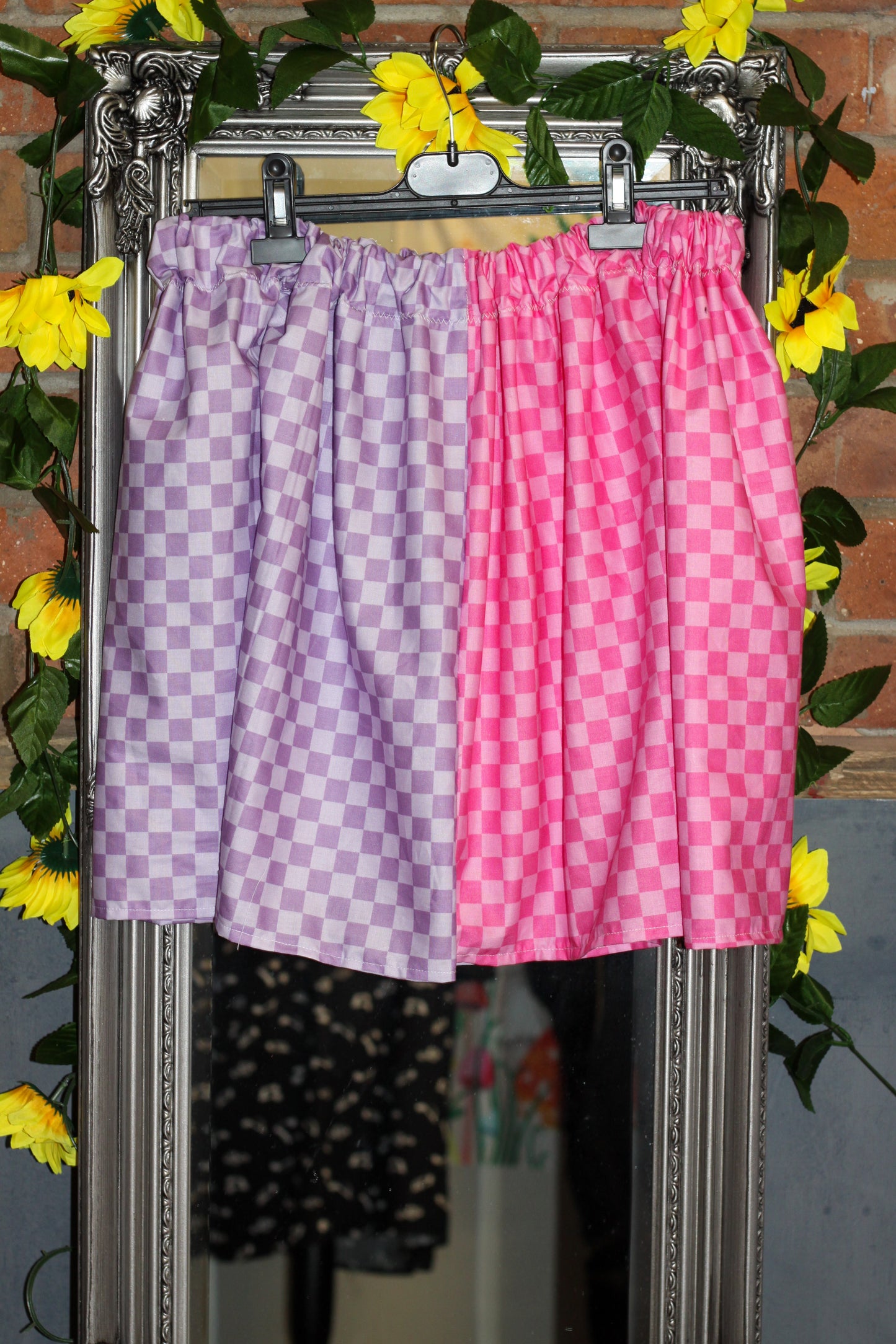 Pink and Purple Split Checkerboard Skirt