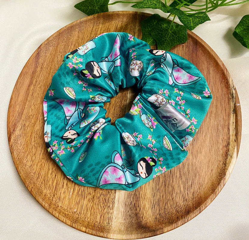 Teal Geisha premium duchess silk scrunchie