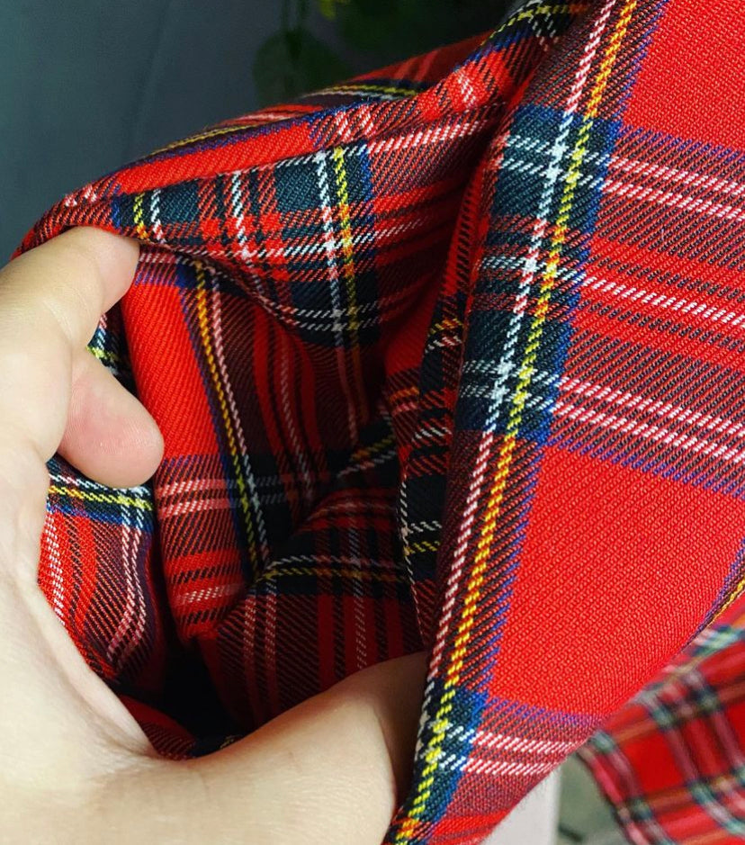 Red Tartan Smock dress with free detachable collar