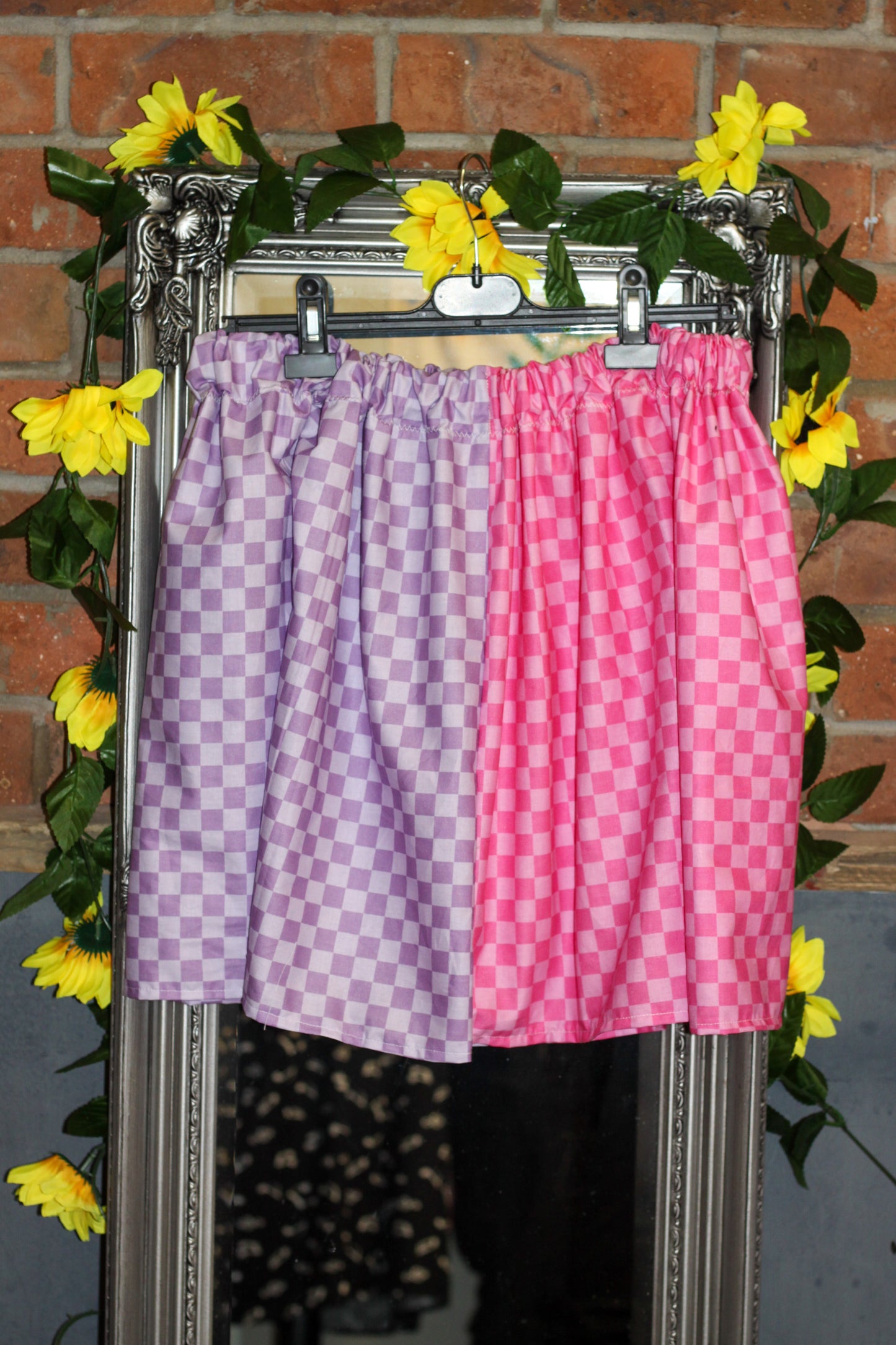 Pink and Purple Split Checkerboard Skirt
