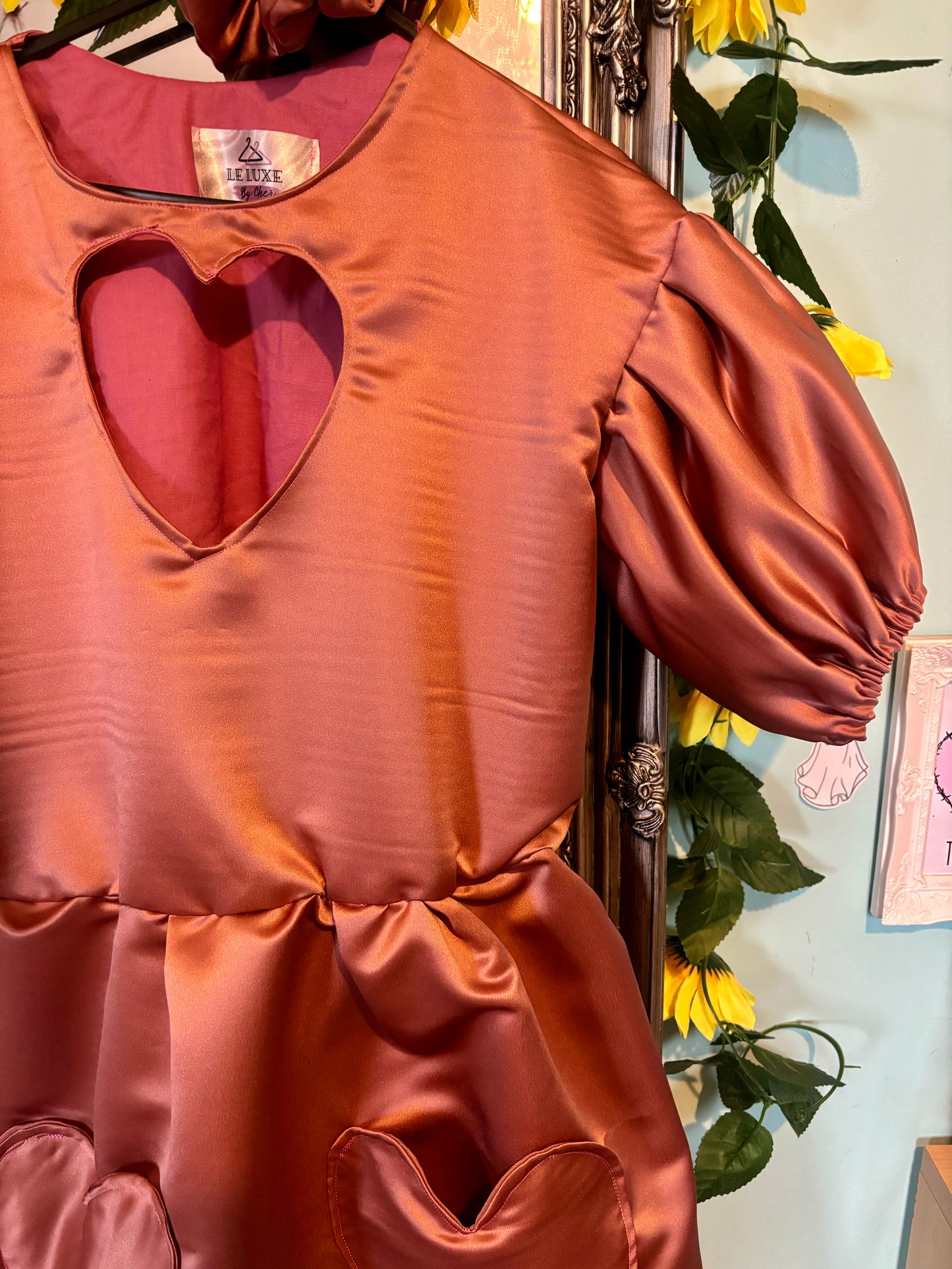 Piece of my Heart Dress - Any Colour duchess silk fabric (pictured is dusky rose)